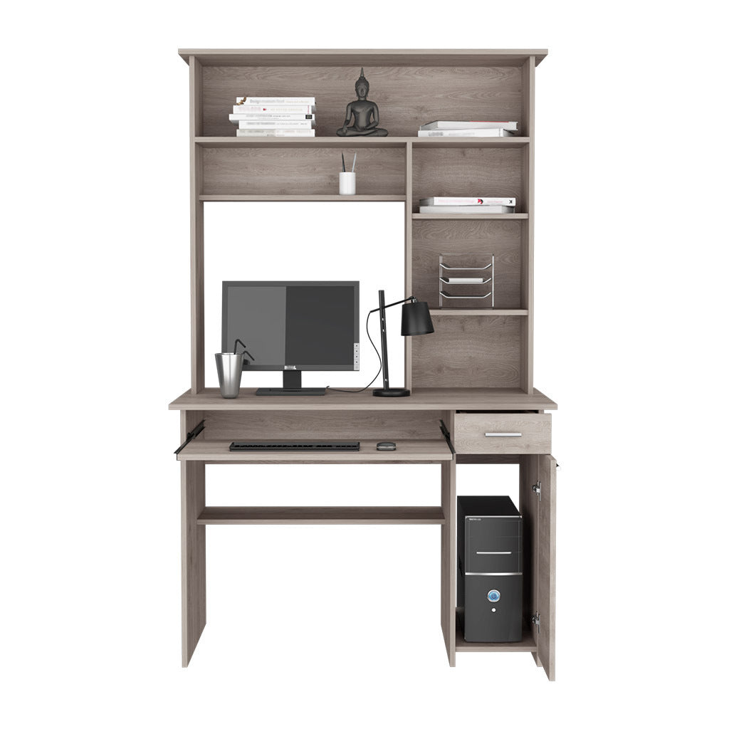 Acequia Office Desk with Hutch, Light Gray