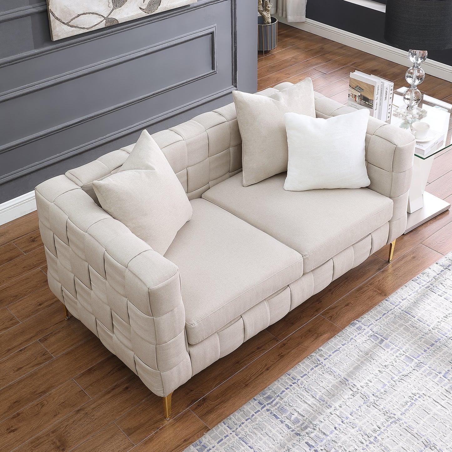 Contemporary Handcrafted Beige 2-Seater Weave Sofa