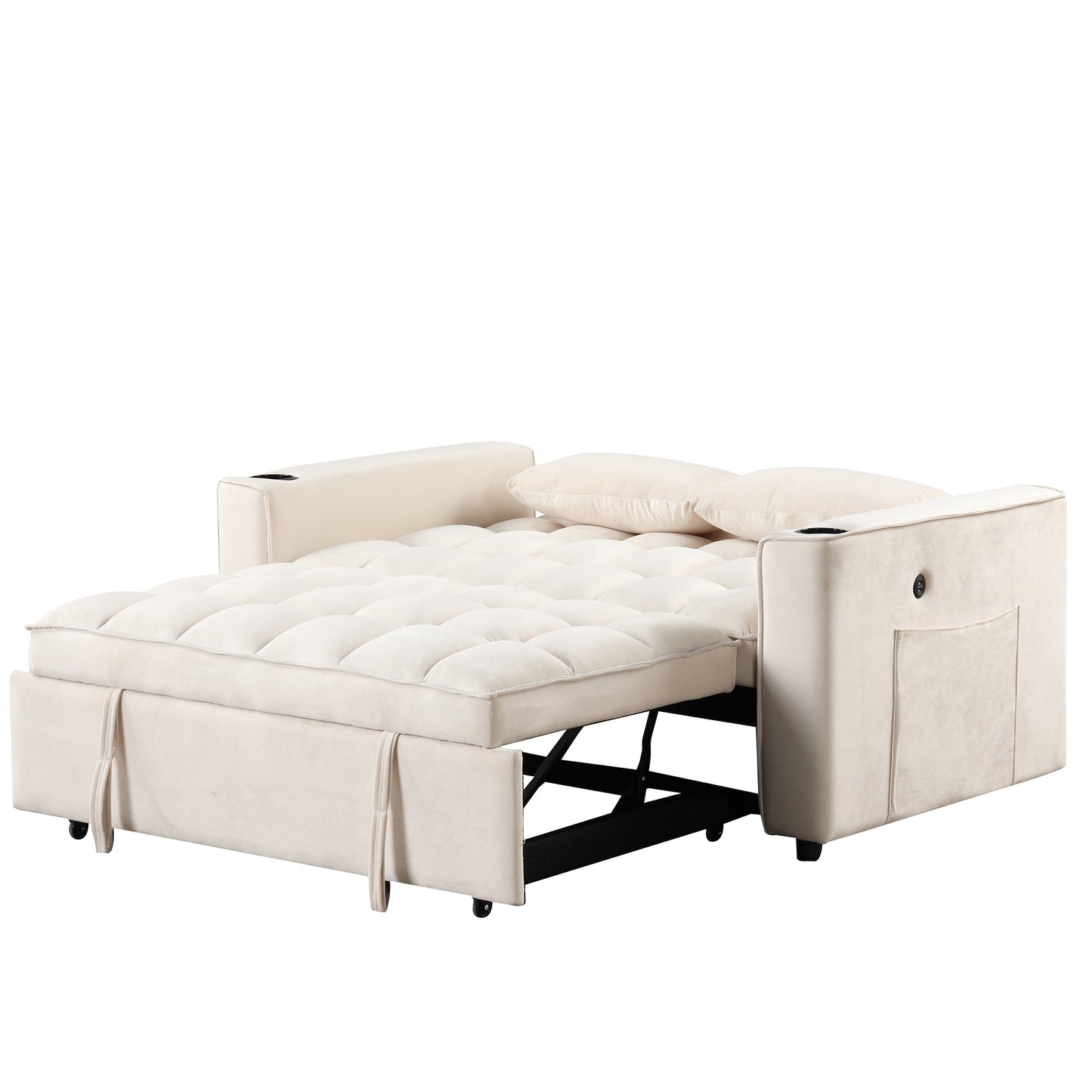 55.3 Multi-functional Sofa Bed with Cup Holder and USB Port for Living Room in Milky White