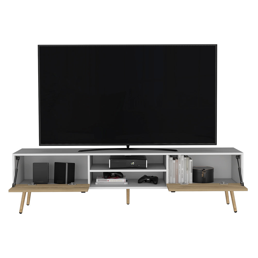 Chic White and Macadamia TV Console for Living Room