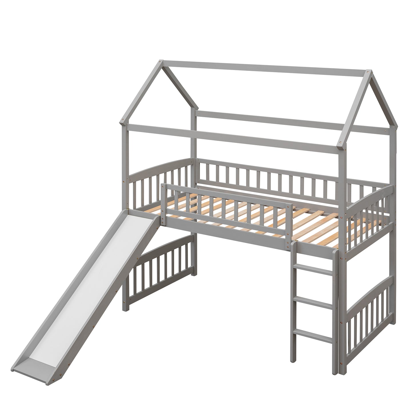 Twin Loft Bed with Slide, House Bed with Slide,White( :LT000212AAE)