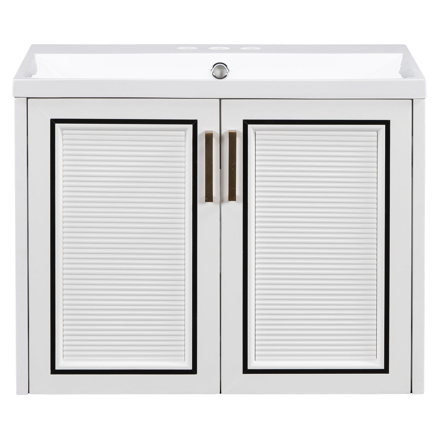 24" Wall Mounted Bathroom Vanity with Ceramic Basin, Two Shutter Doors, Solid Wood & MDF Board, White (One Package)