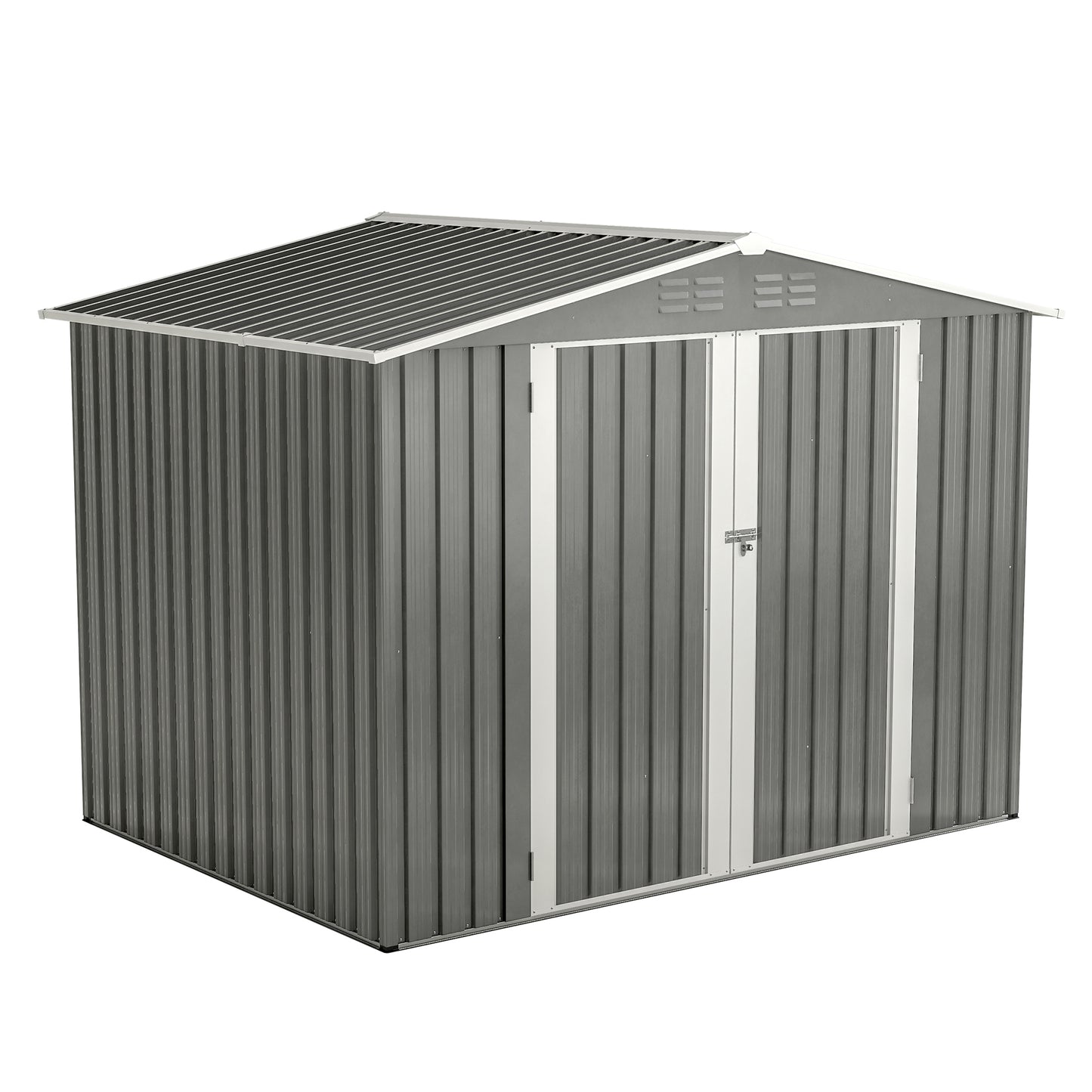 8 x 6 ft Outdoor Storage Shed, All Weather Metal Sheds with Metal Foundation & 2 Lockable Doors, Tool Shed for Garden, Backyard, Lawn,Grey