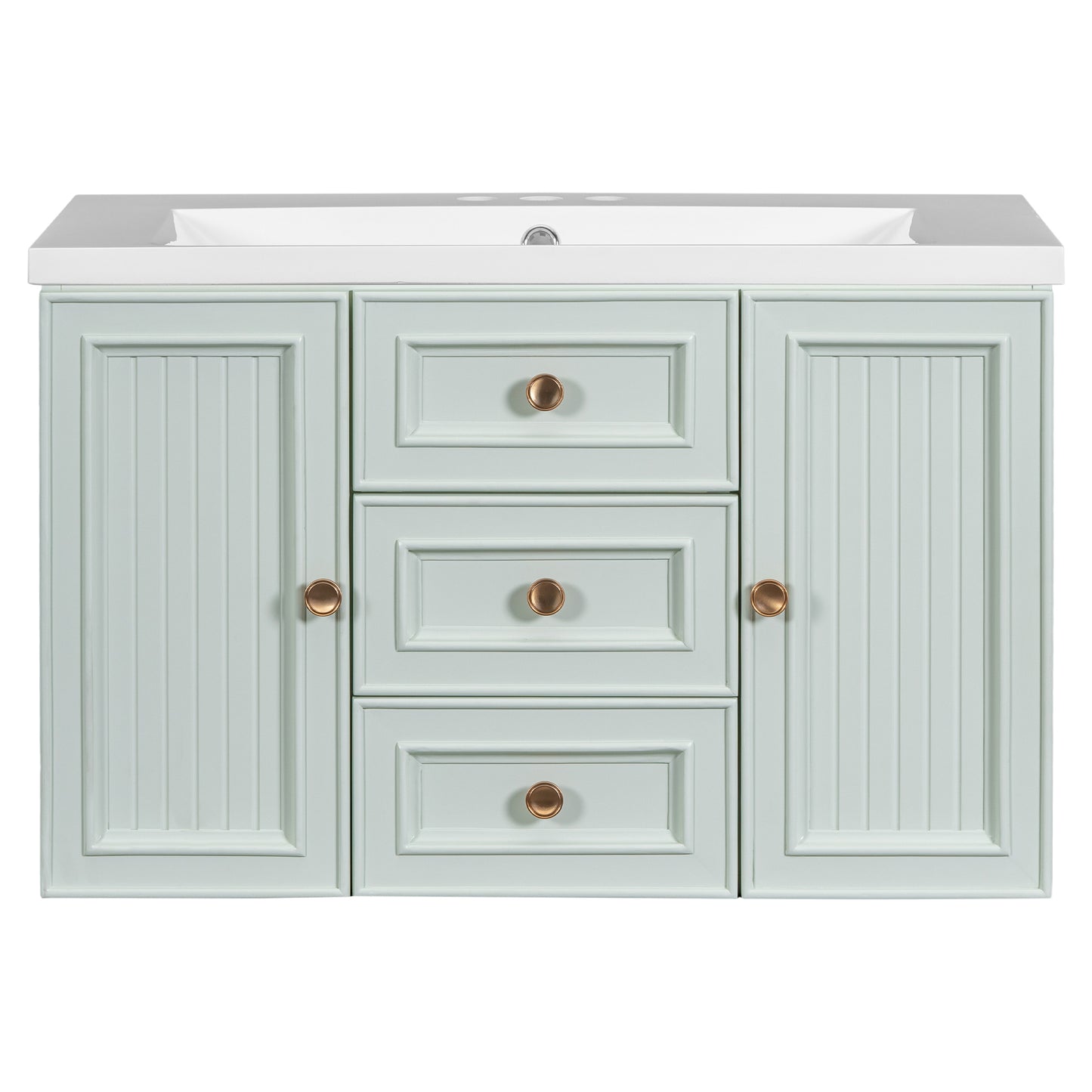 30" Wall Mounted Bathroom Vanity with Sink Combo, Functional Drawer, Solid Wood & MDF Board & Ceramic, Green