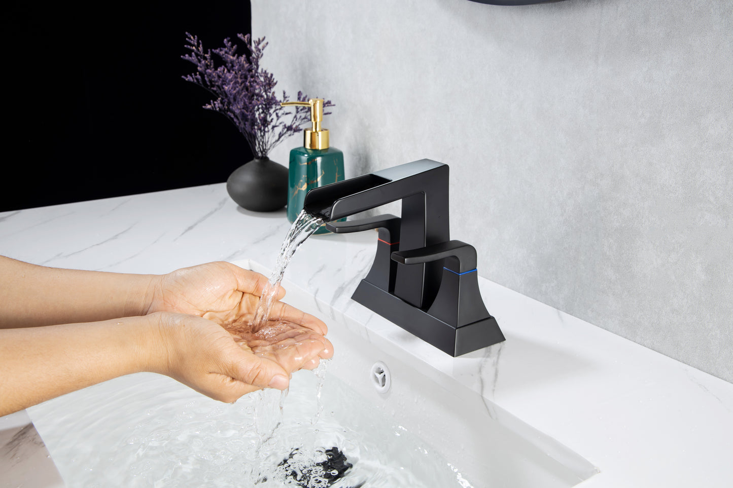 Black Matte 2-Handle Lavatory Faucet with Waterfall Flow and Layer Filtering