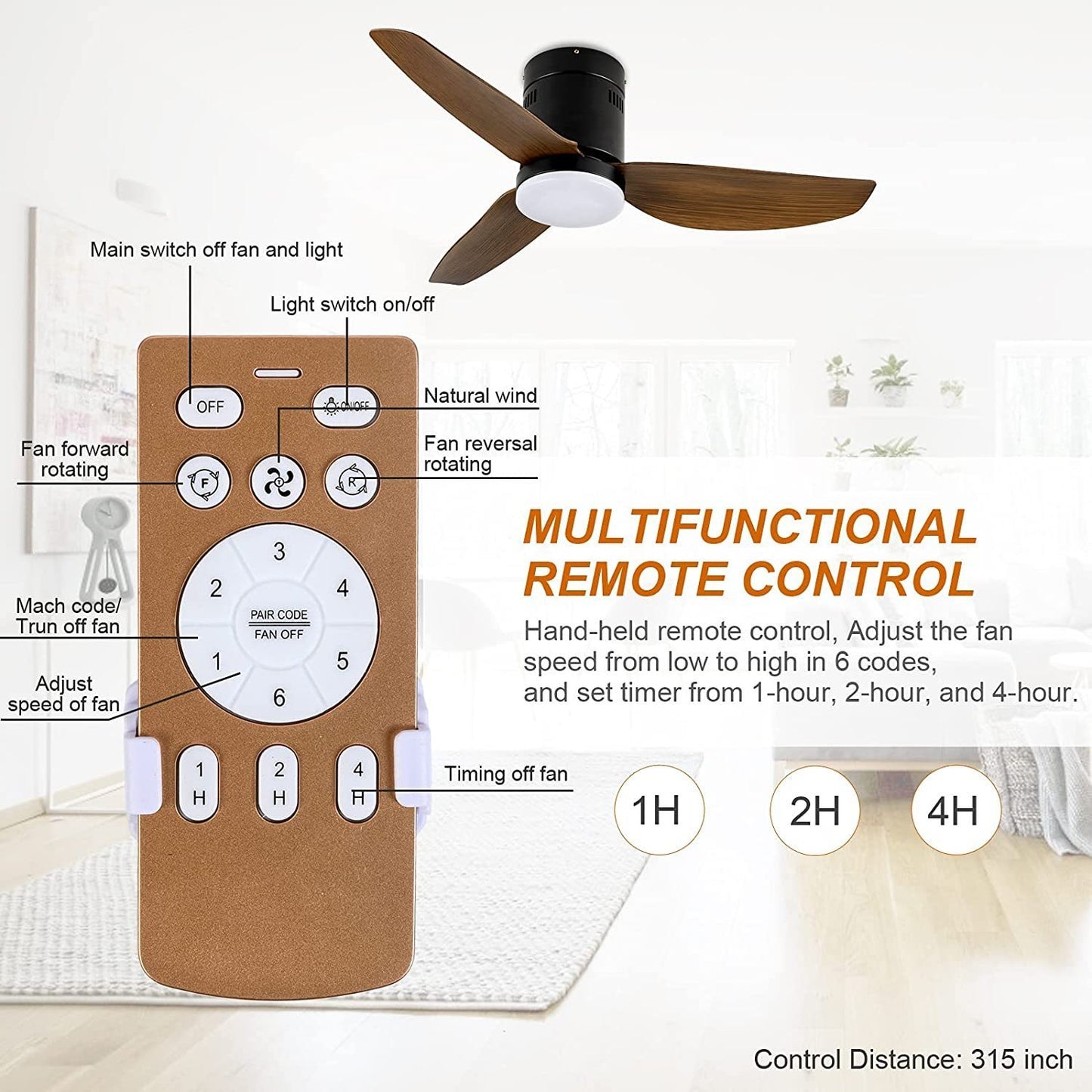 Modern Ceiling Fan with LED Light and Remote Control