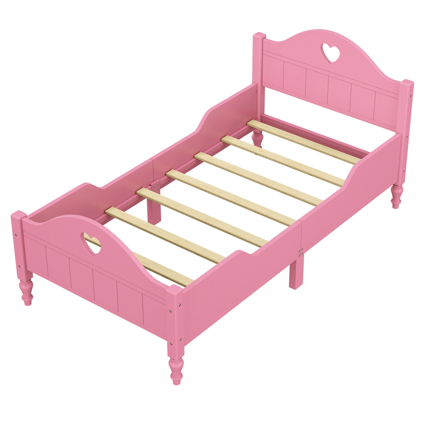 Macaron Twin Size Toddler Bed with Side Safety Rails and Headboard and Footboard,Light Pink