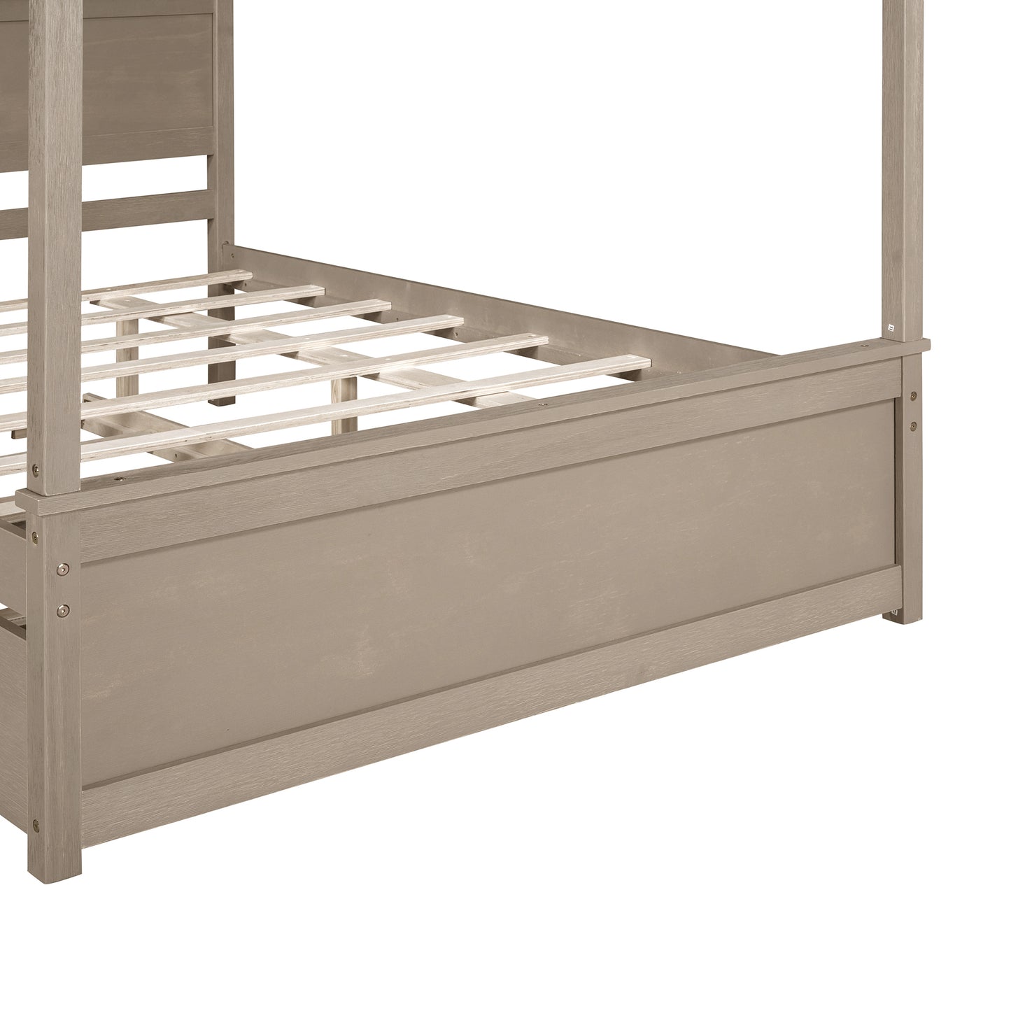Wood Canopy Bed with Trundle Bed ,Full Size Canopy Platform bed With  Support Slats .No Box Spring Needed, Brushed  Light Brown