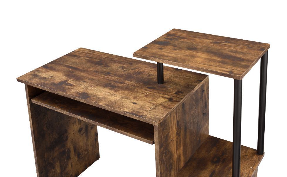 Lyphre Rustic Oak and Metal Computer Desk with Industrial Style Finish