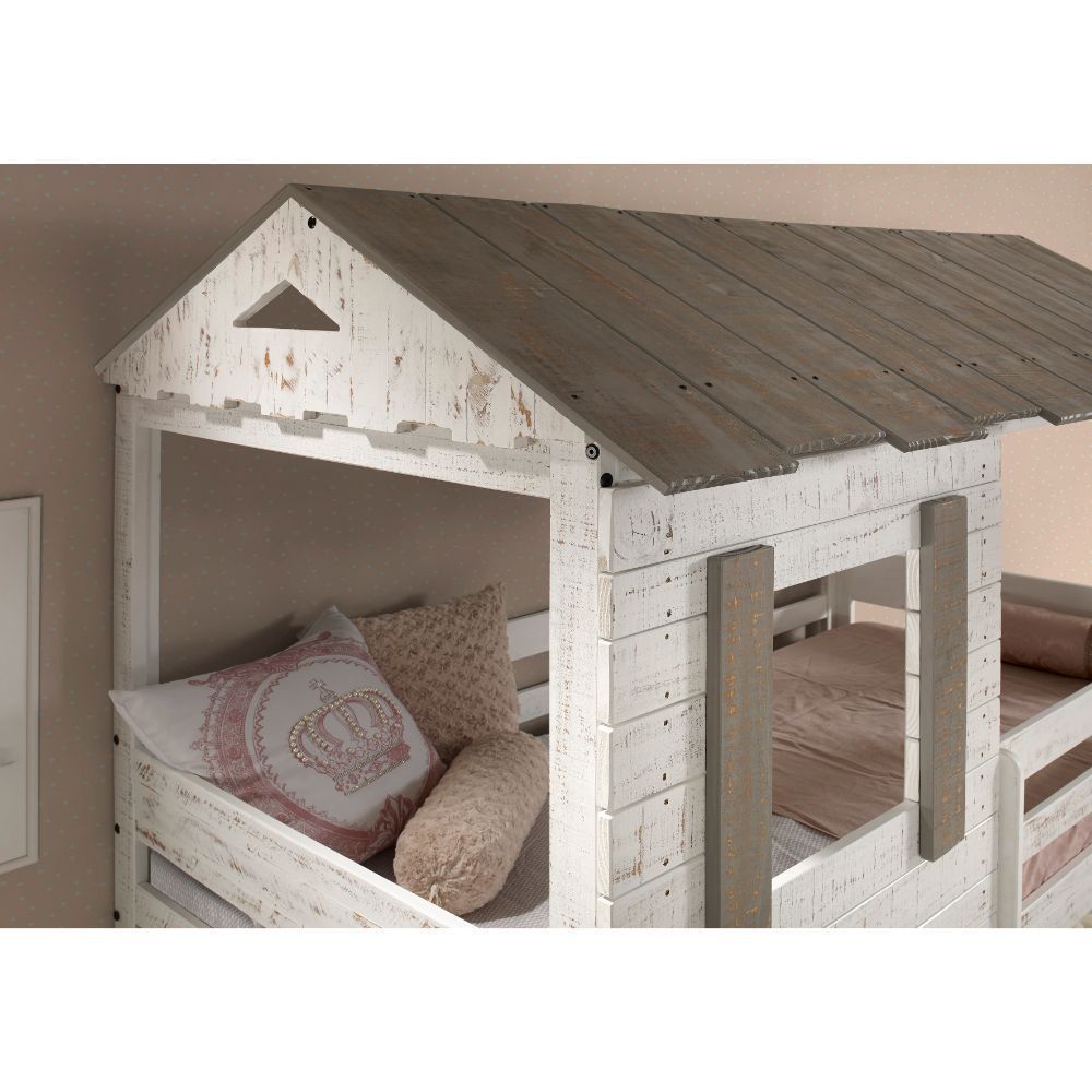 Darlene Rustic White Solid Pine Bunk Bed for Twin/Twin