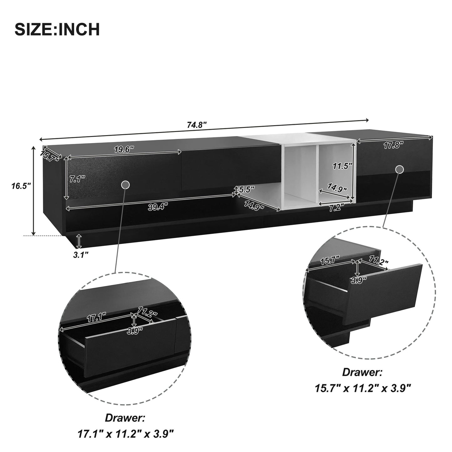 Sleek Two-Tone TV Stand with Spacious Storage for TVs Up to 80'', Black