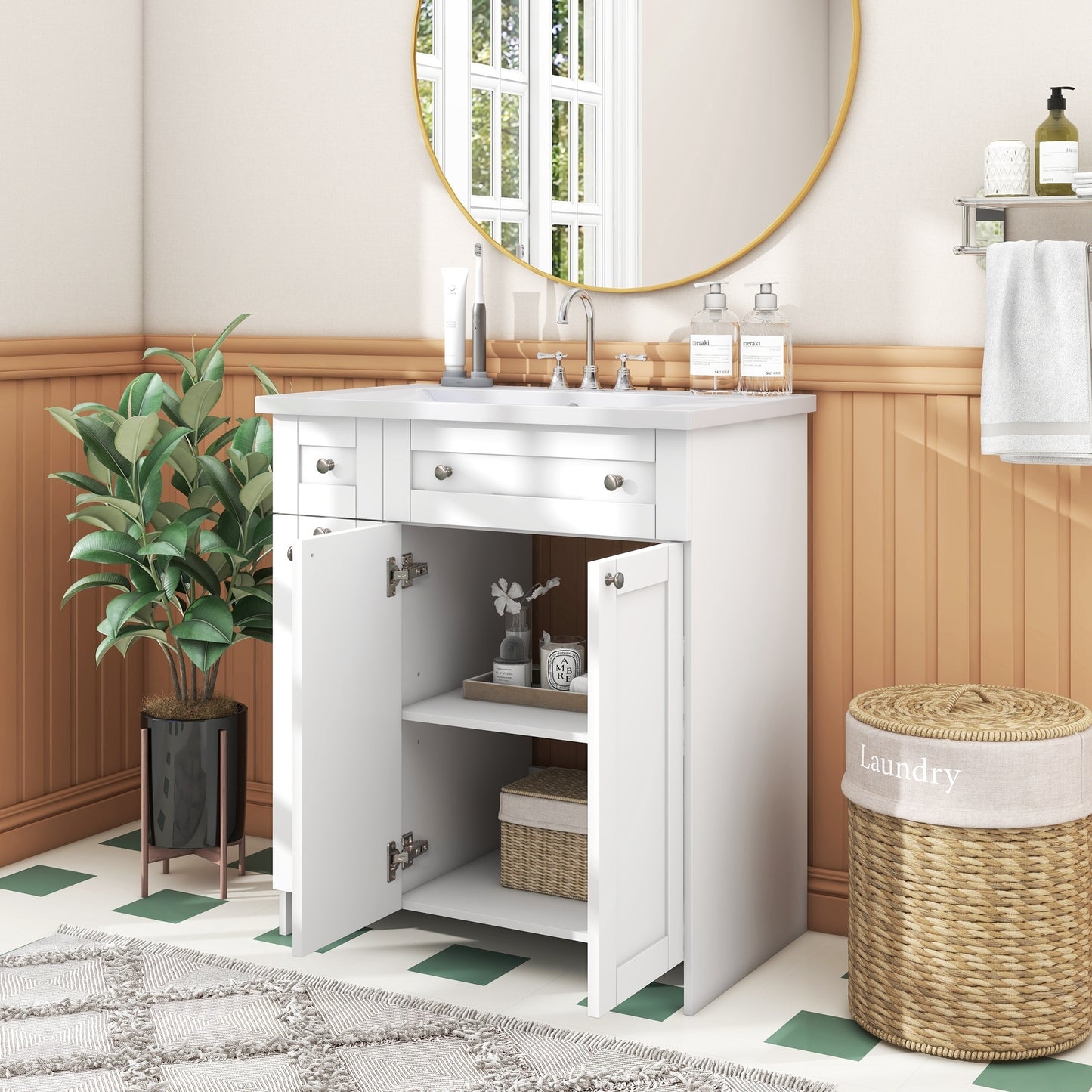 30" White Bathroom vanity with Single Sink ,Combo Cabinet Undermount Sink,Bathroom Storage Cabinet vanities