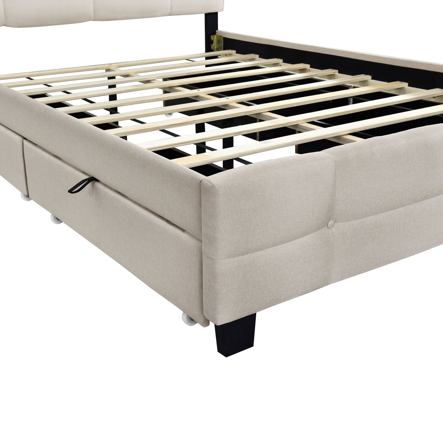 Full Size Upholstered Platform Bed with LED Frame and 4 Drawers, Linen Fabric, Beige