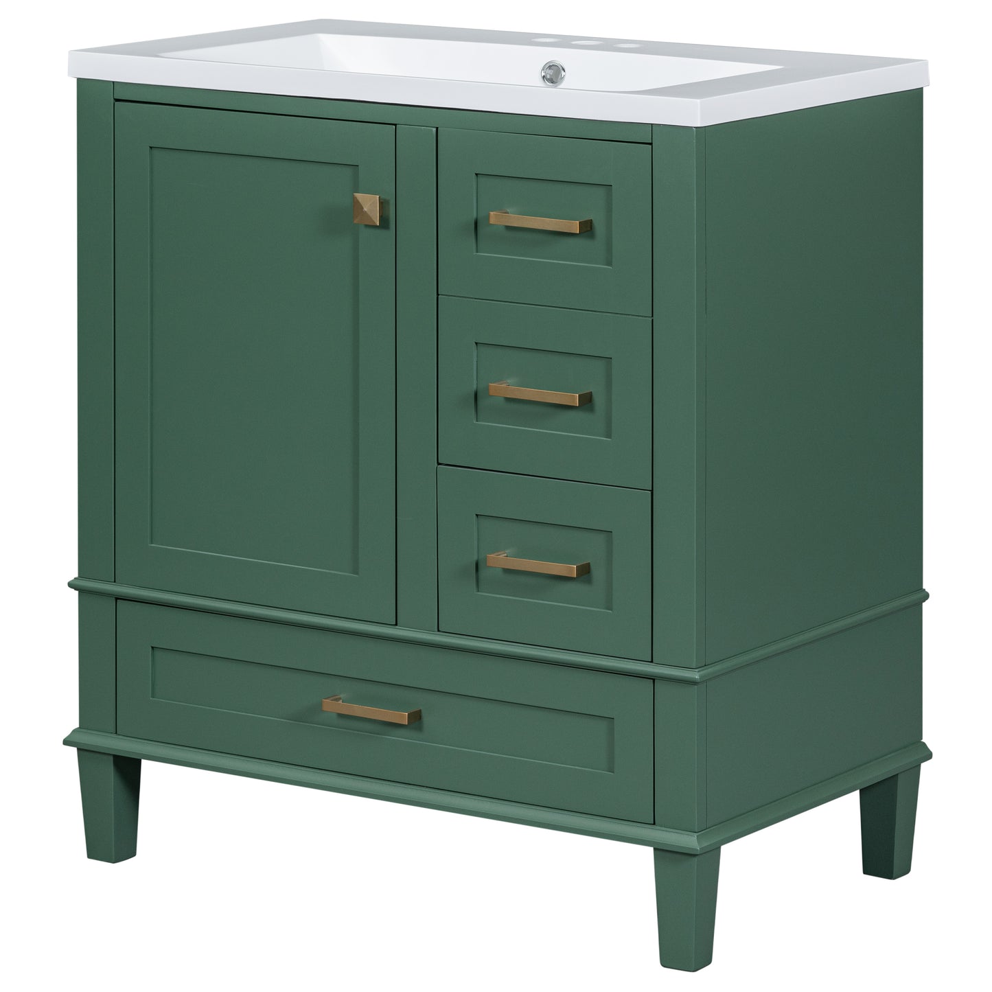 30" Bathroom Vanity in Green, Modern Bathroom Cabinet with Sink Combo Set, Bathroom Storage Cabinet with a Soft Closing Door and 3 Drawers, Solid Wood Frame