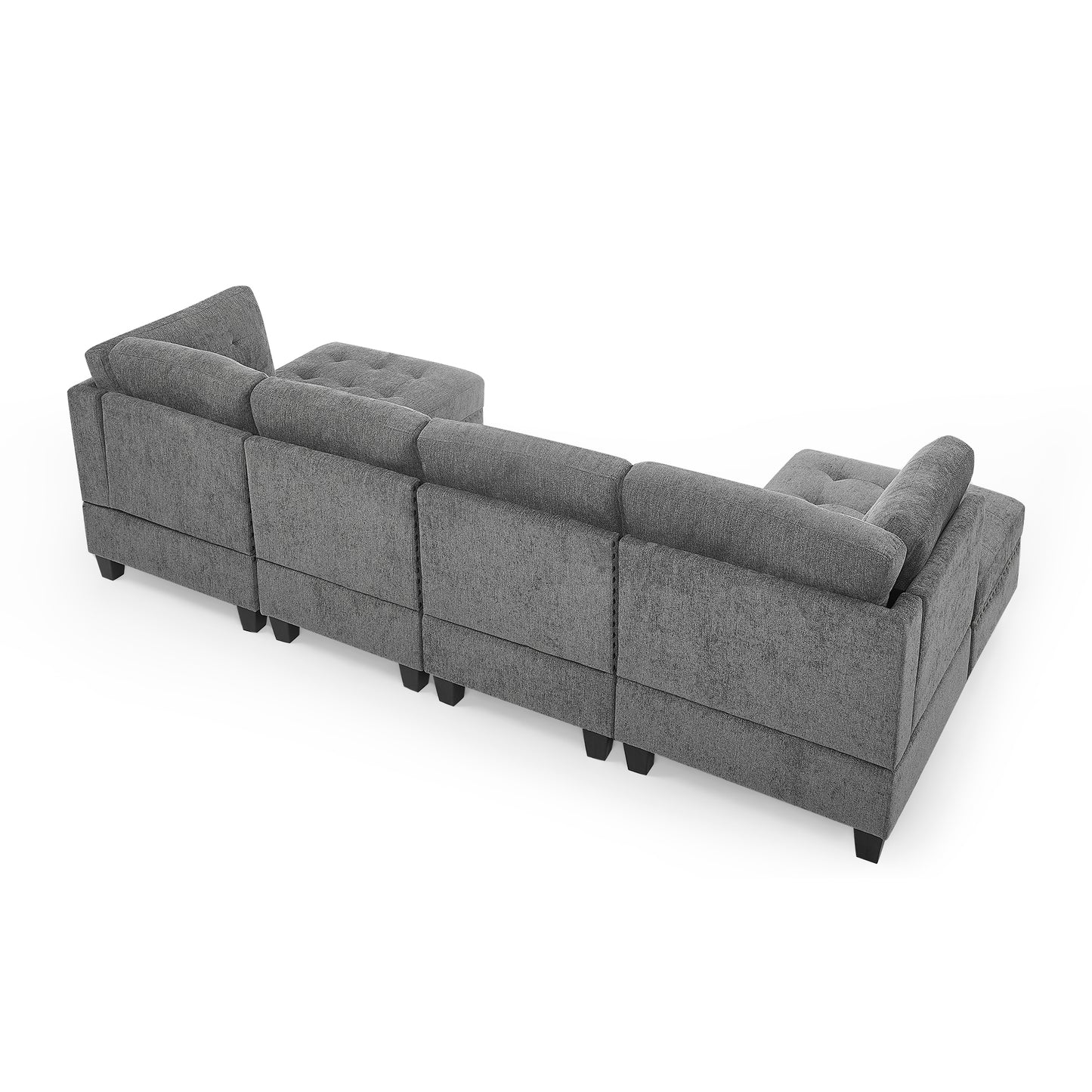 Modular U-Shape Sectional Sofa Set with DIY Combination - Grey Chenille