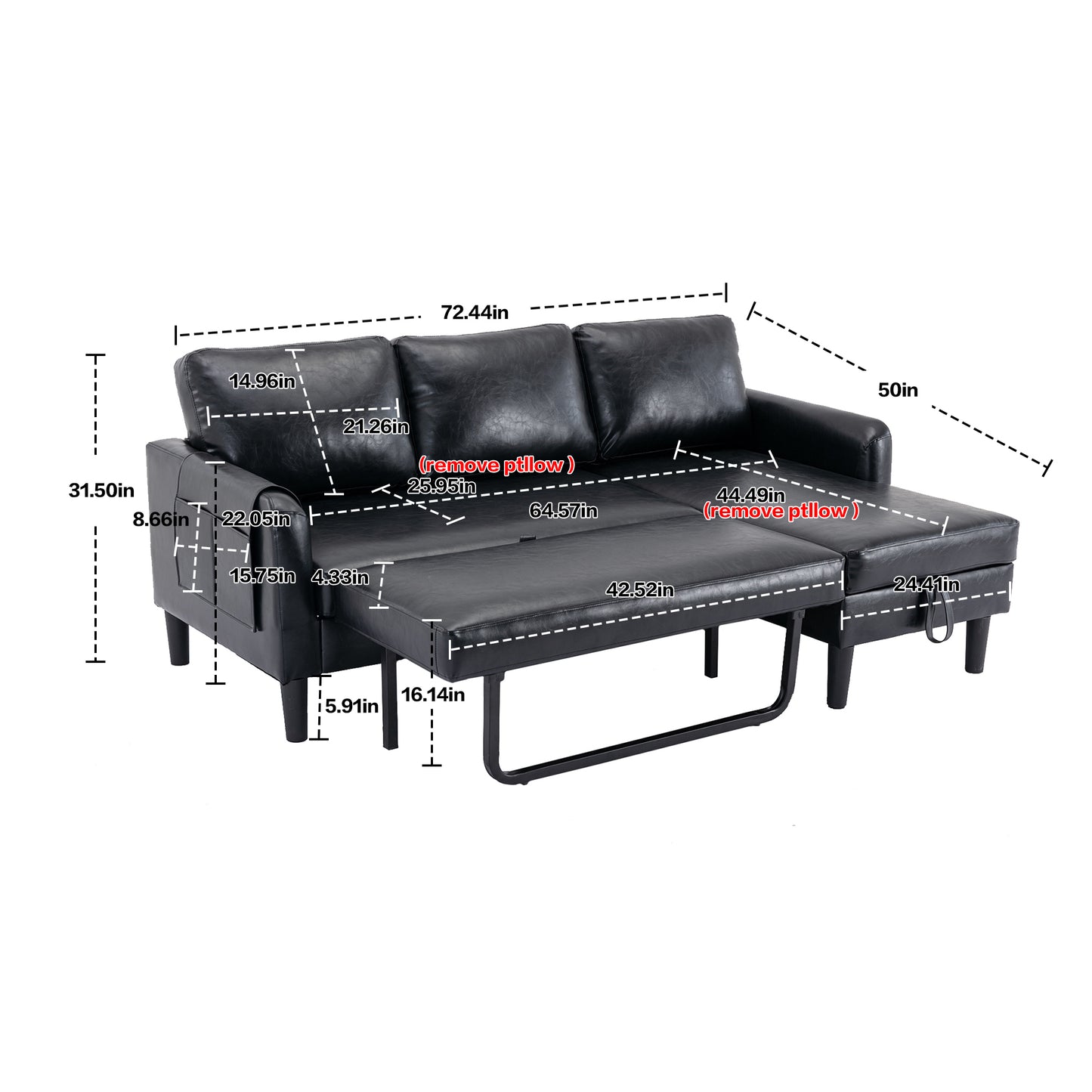 UNITED WE WIN Sectional Sofa Reversible Sectional Sleeper Sectional Sofa with Storage Chaise