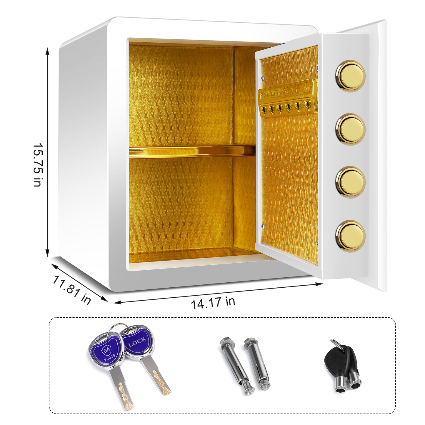 Secure White Safe Box with LCD Display and Multiple Opening Options for Money and Valuables