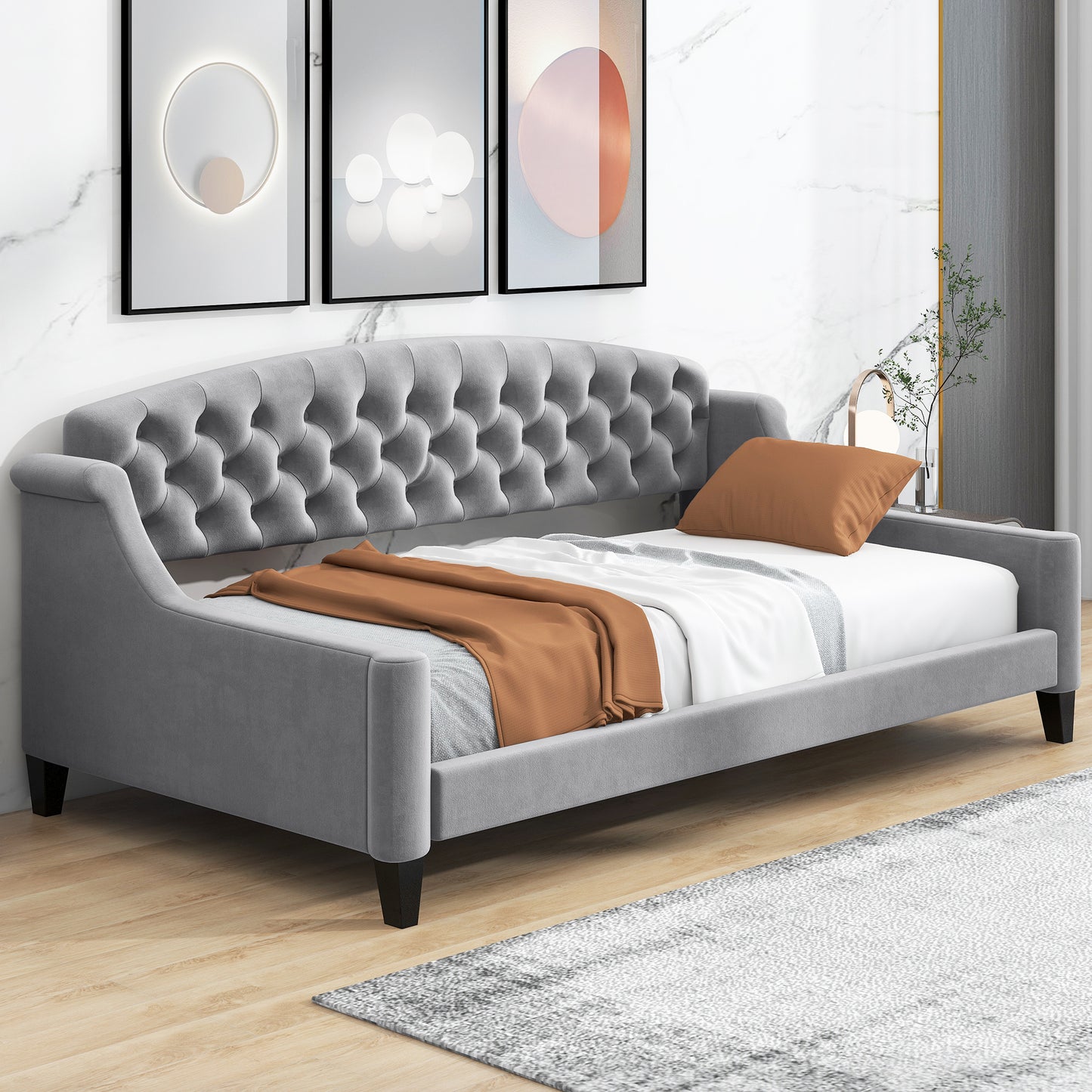 Modern Luxury Tufted Button Daybed,Twin,Gray(Expected Arrival Time:12.28)