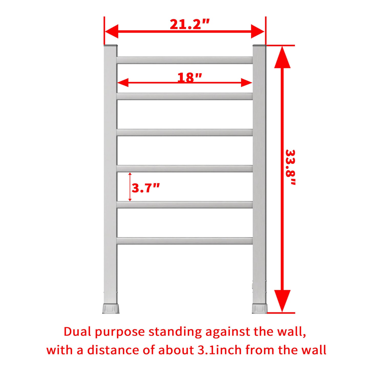 Electric Heated Towel Rack with 6 Stainless Steel Bars - Stylish Wall Mount Towel Warmer for Bathroom