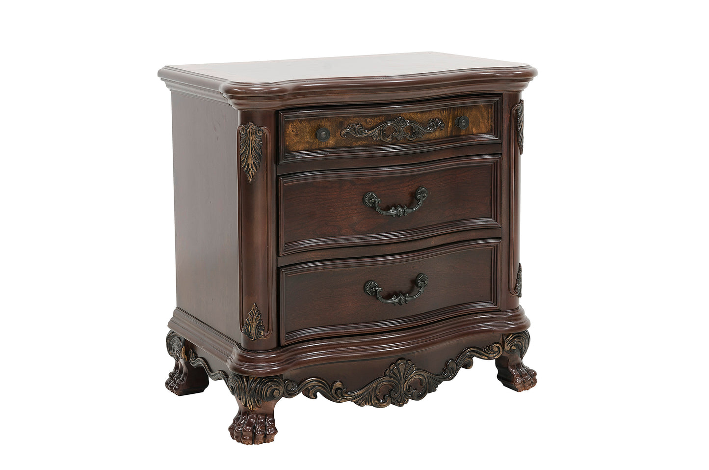 Elegant Style 1pc Nightstand of 3x Drawers Cherry Finish with Gold Tipping Traditional Formal Bedroom Furniture