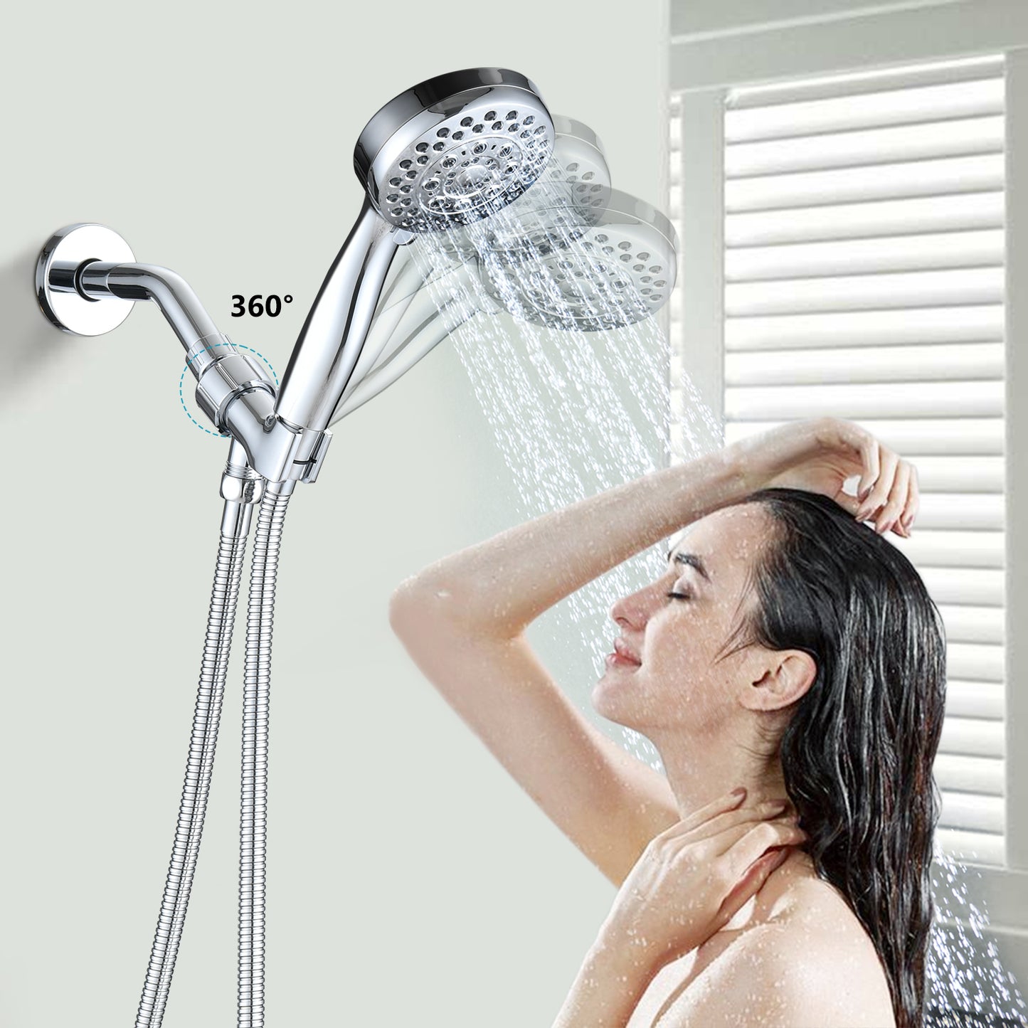 Luxurious High Pressure Chrome Handheld Shower Head with 5 Mode Adjustable Settings