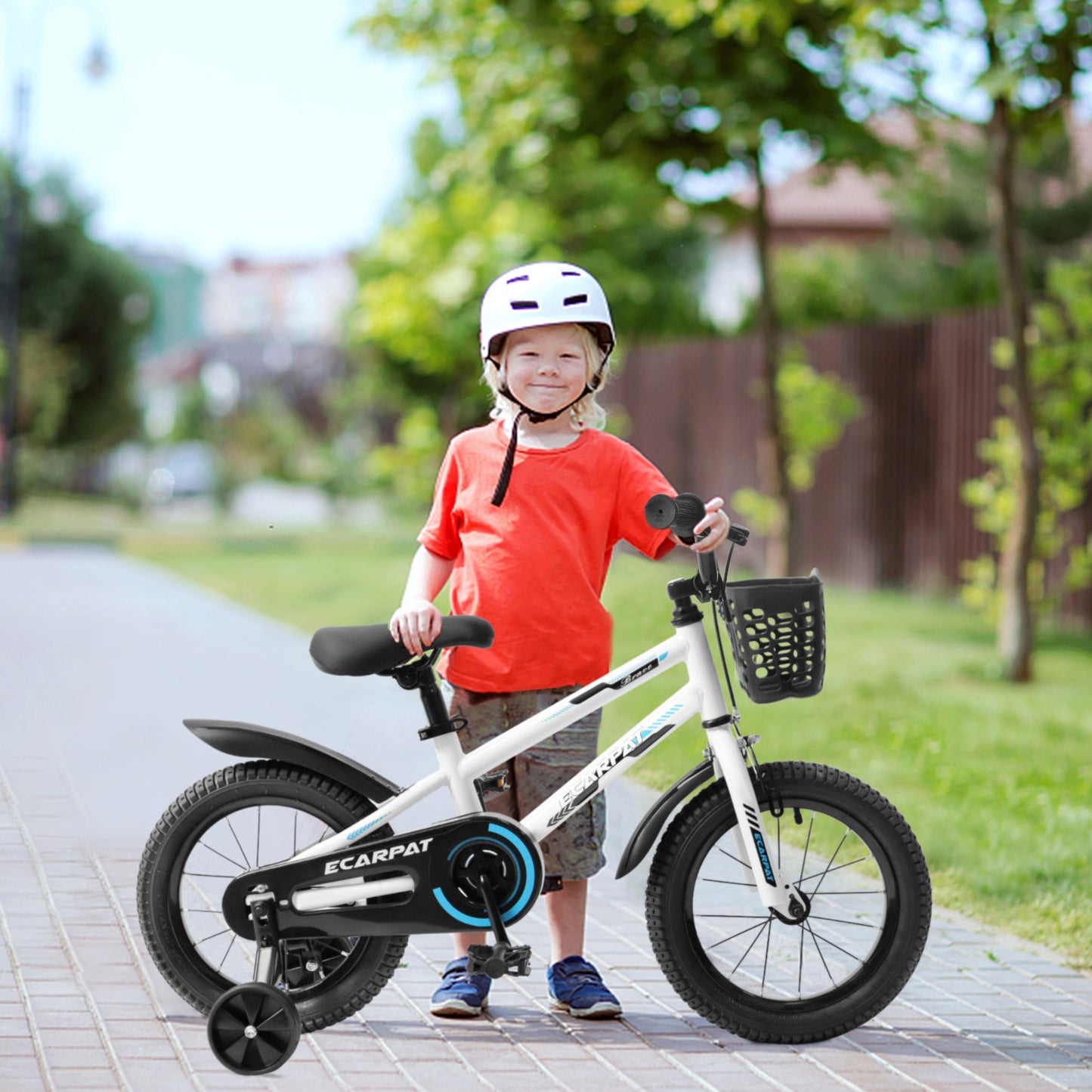 Kids Bike  16 inch for Boys & Girls with Training Wheels,  Freestyle Kids' Bicycle with Bell,Basket and fender.