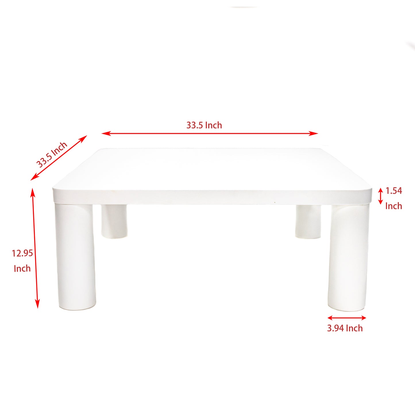 Cream White Square Coffee Table with Rounded Corner Design