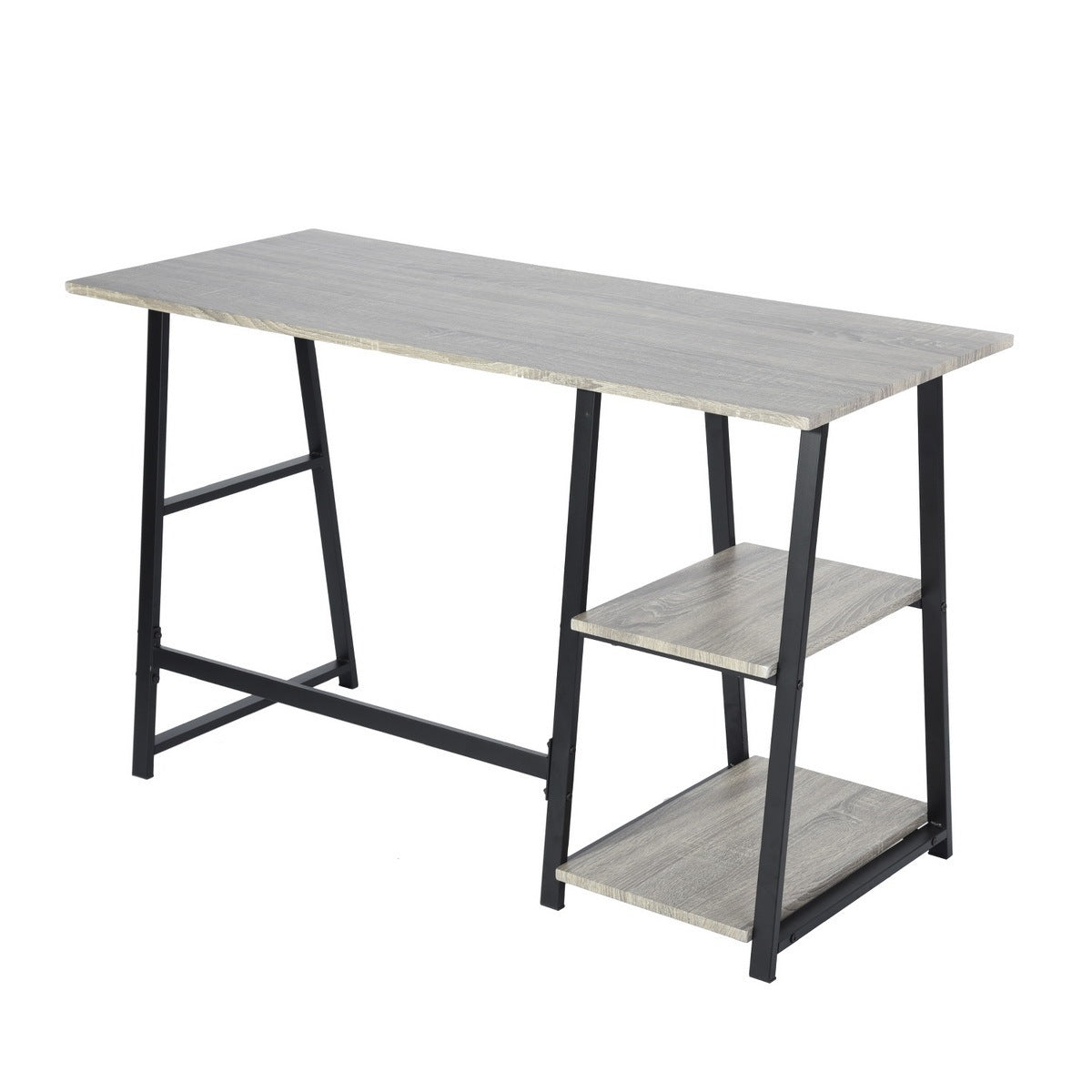 Adjustable Wooden Desk with 2 Open Shelves - GREY & BLACK