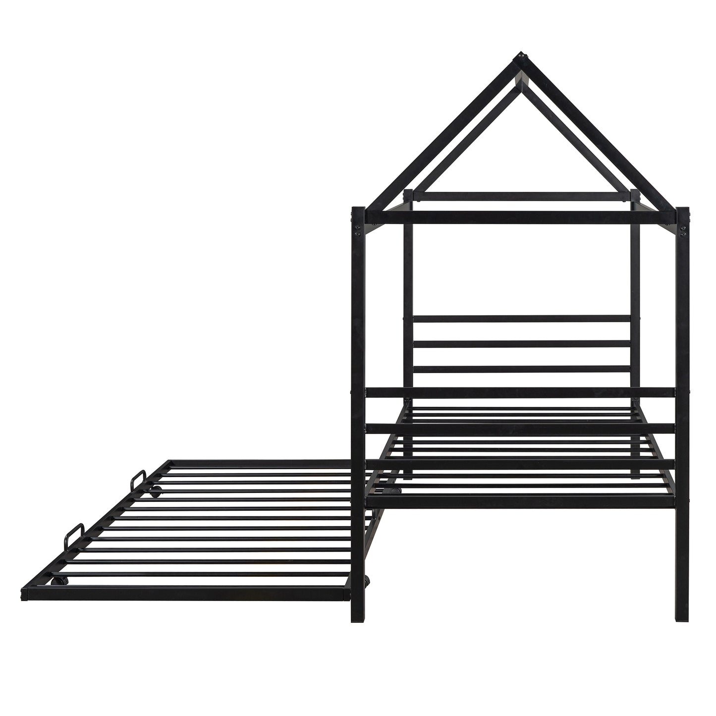 Twin Size Metal House Shape Platform Bed with Trundle,Black