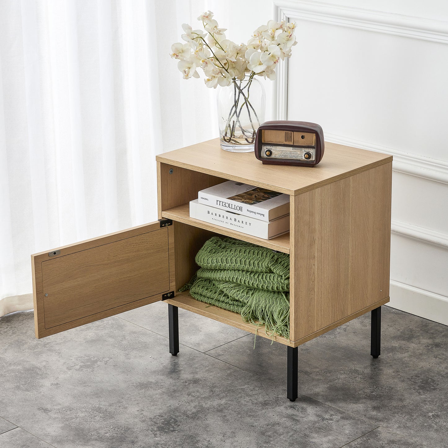 Modern simple storage cabinet MDF Board bedside cabinet Japanese rattan bedside cabinet Small household furniture bedside table.Applicable to dressing table in bedroom, porch, living room.2 Drawers