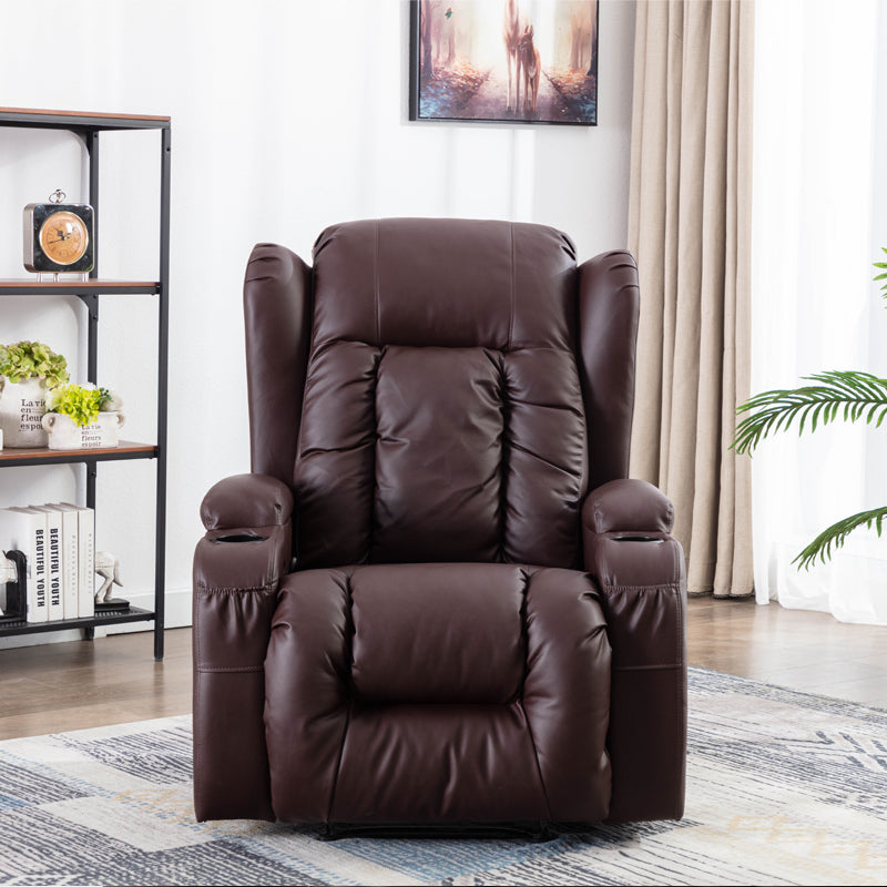 Ultimate Comfort Brown PU Recliner Chair with Eight-Point Massager and Heat Function