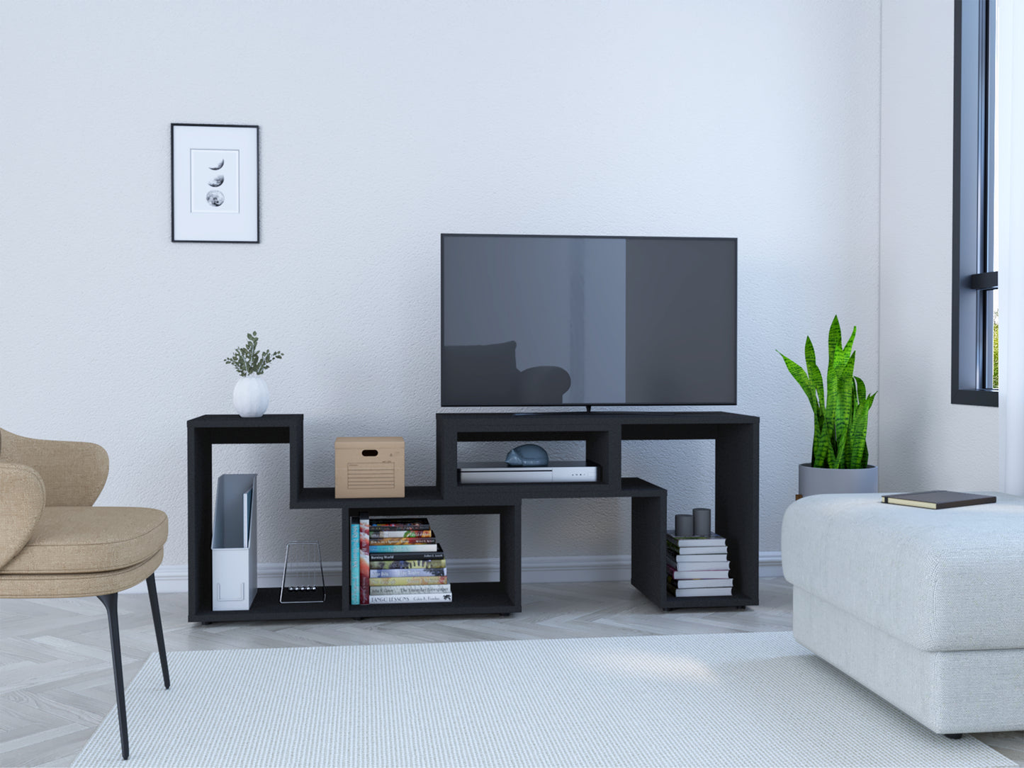 Houston Extendable Black TV Stand for Living Room