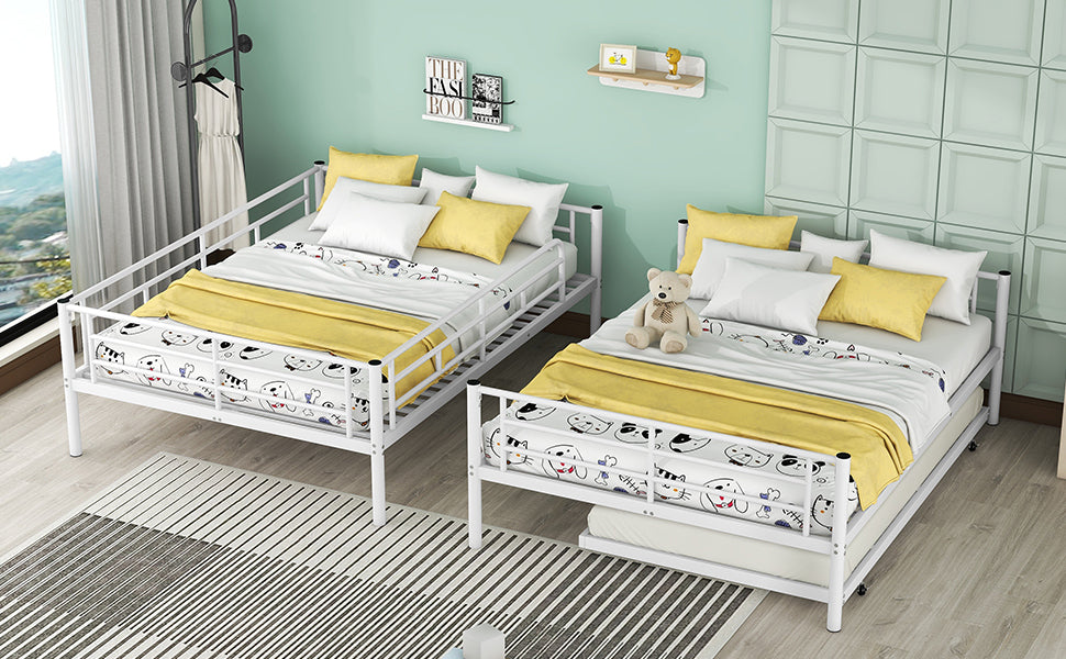 Contemporary White Full Metal Bunk Bed with Trundle