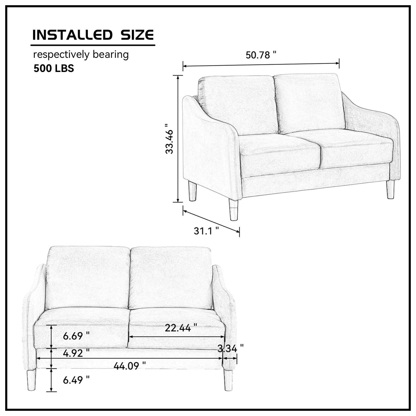 51.5 Modern Velvet Loveseat Sofa for Small Spaces, Grey