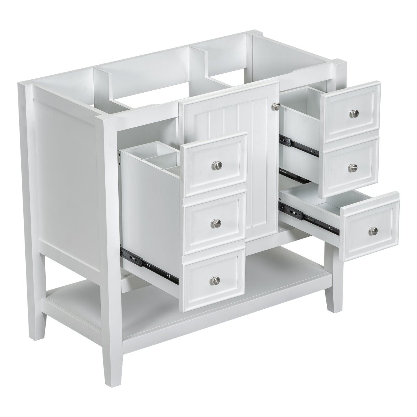 36" Bathroom Vanity without Sink, Cabinet Base Only, One Cabinet and three Drawers, White