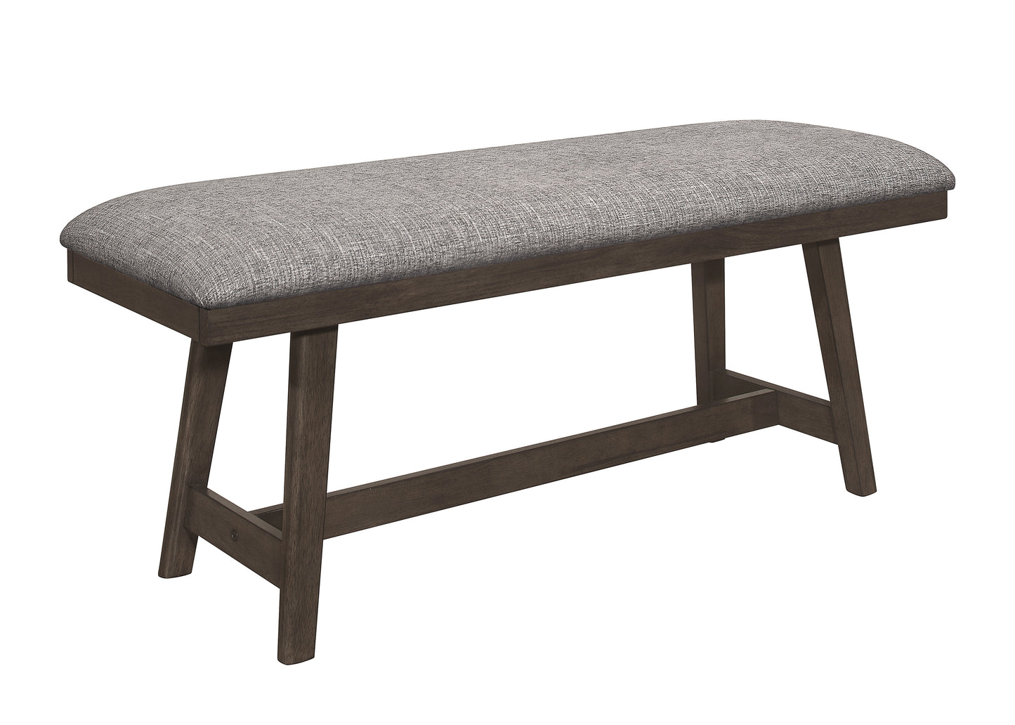 1Pc Dark Brown Finish Transitional Bench Upholstered Seat Gray Linen Look Fabric Wooden Furniture