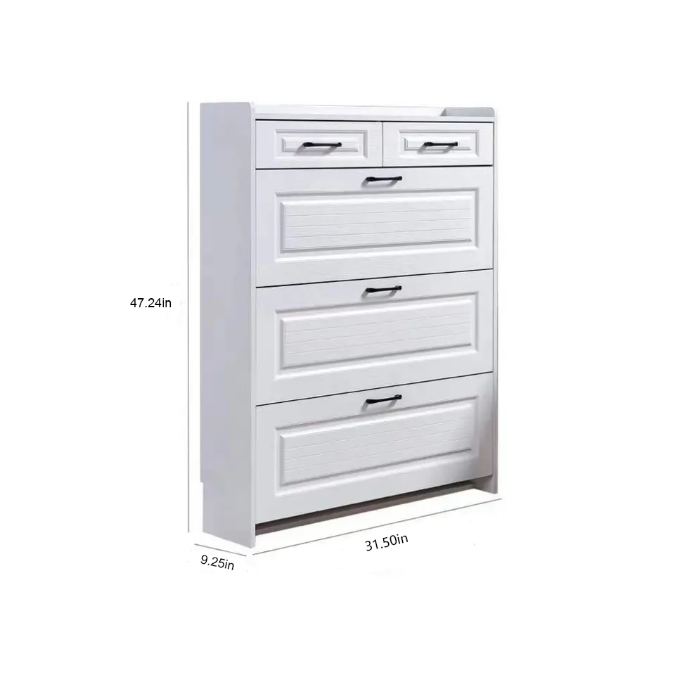 White color shoe cabinet  with 3 doors 2 drawers,PVC door with shape ,large space for storage