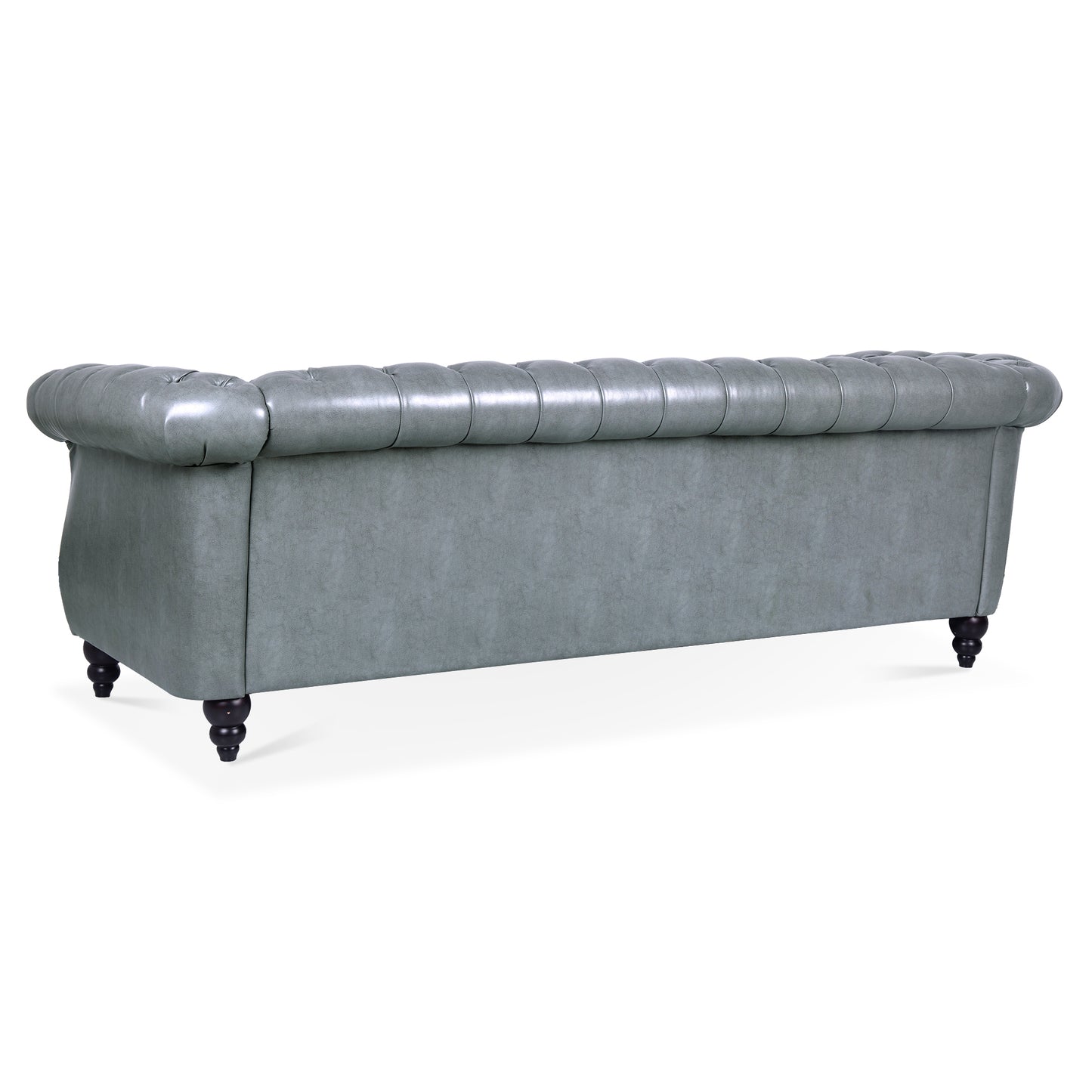 84.65 Inch 3-Seater Rolled Arm Chesterfield Sofa with Deep Buckles and PU Leather Fabric