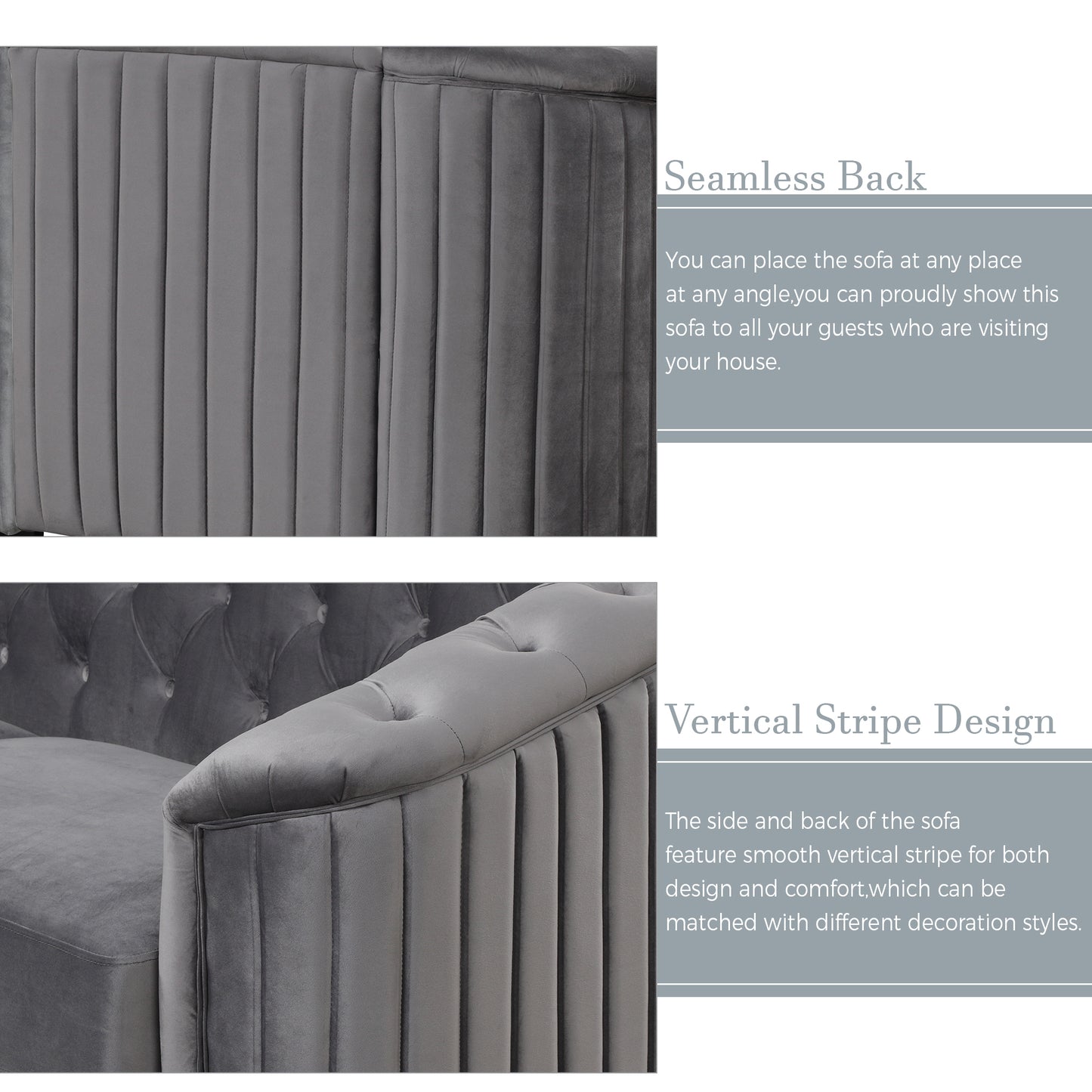 Modern Gray Velvet Loveseat Sofa with Removable Seat Cushion