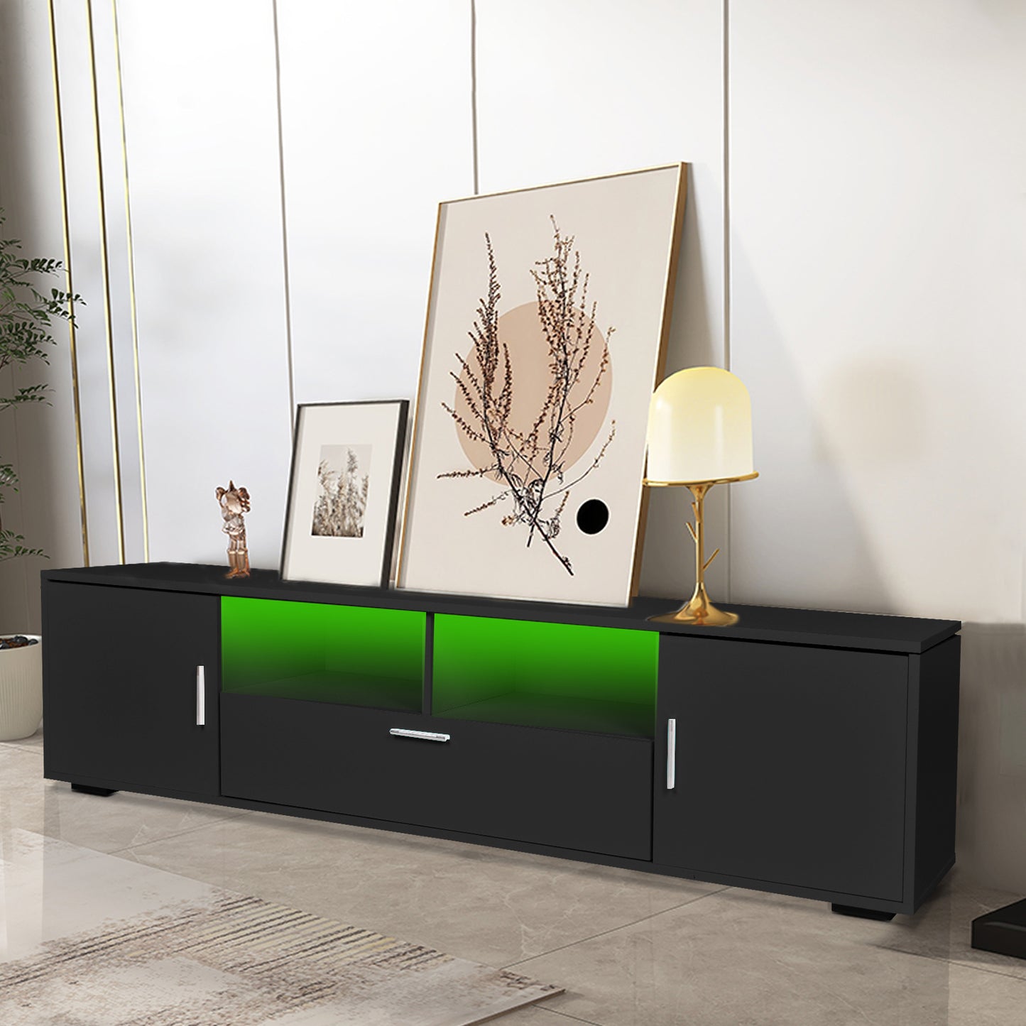 Sleek LED TV Stand with Storage - Enhanced Entertainment Center for Up to 75-inch TVs