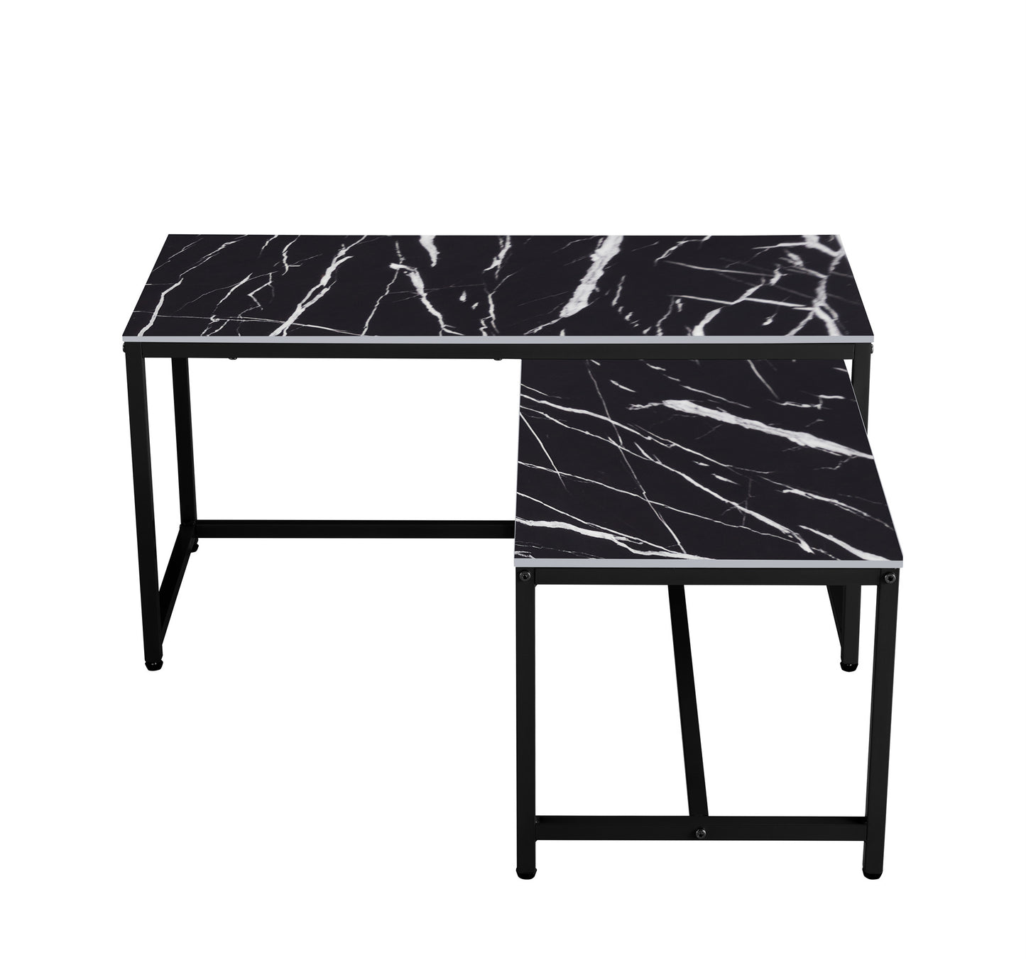 Elegant Marble Black Nesting Coffee Tables, 2-Piece Set