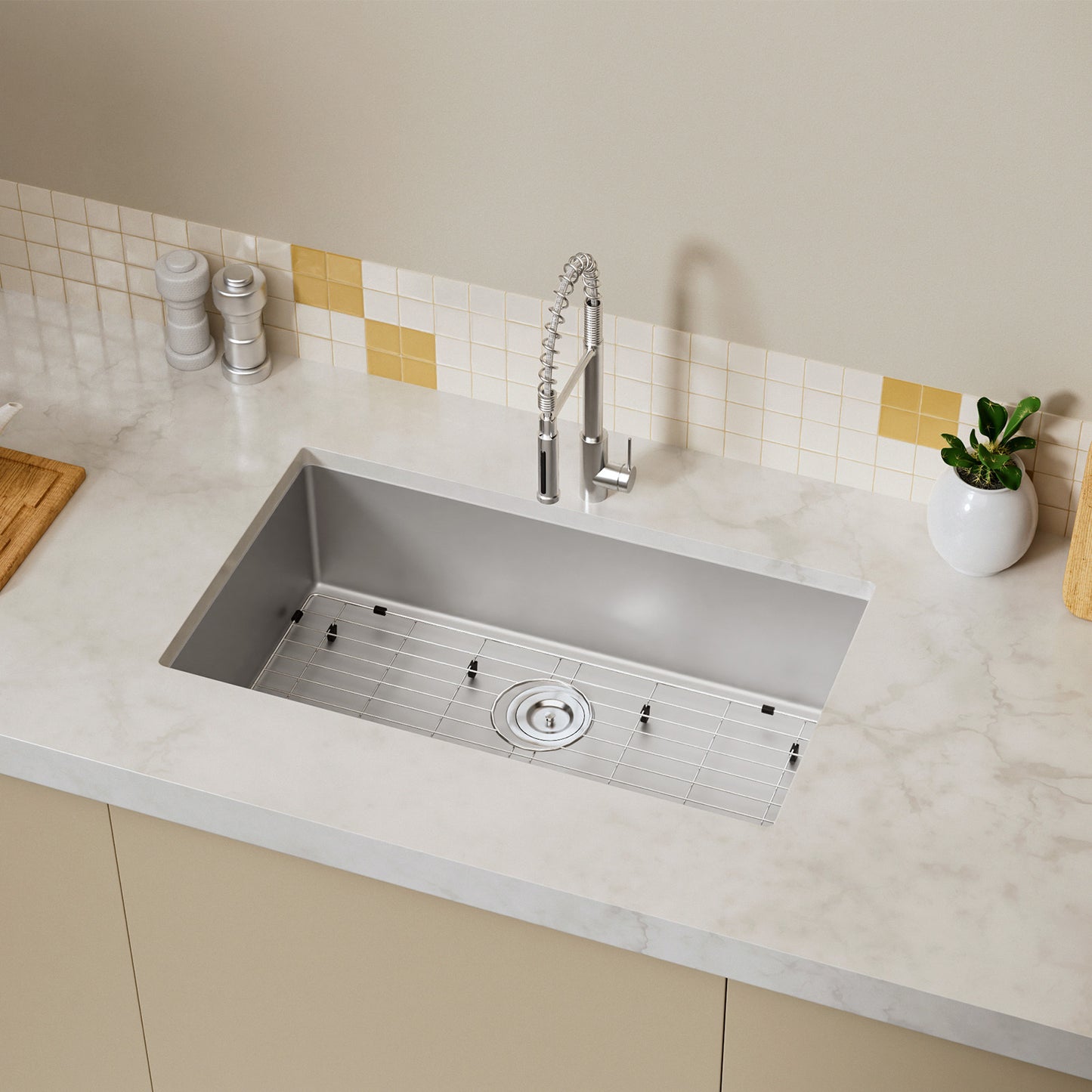 TECASA 33 inch Stainless Steel Kitchen Sink with Silent Operation and Efficient Drainage