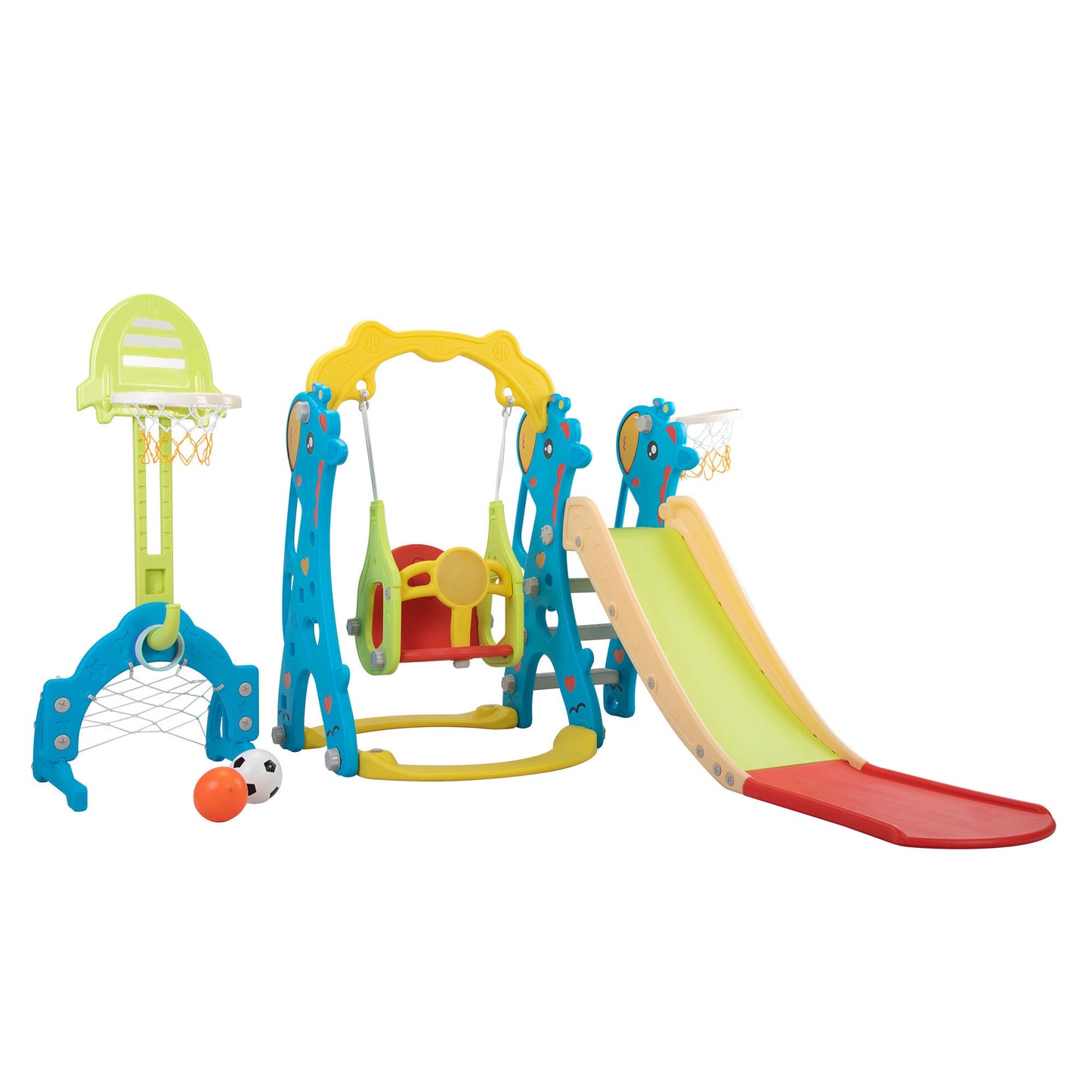 Giraffe-themed 5-in-1 Playground Set with Slide, Swing, and Ball Games for Toddlers