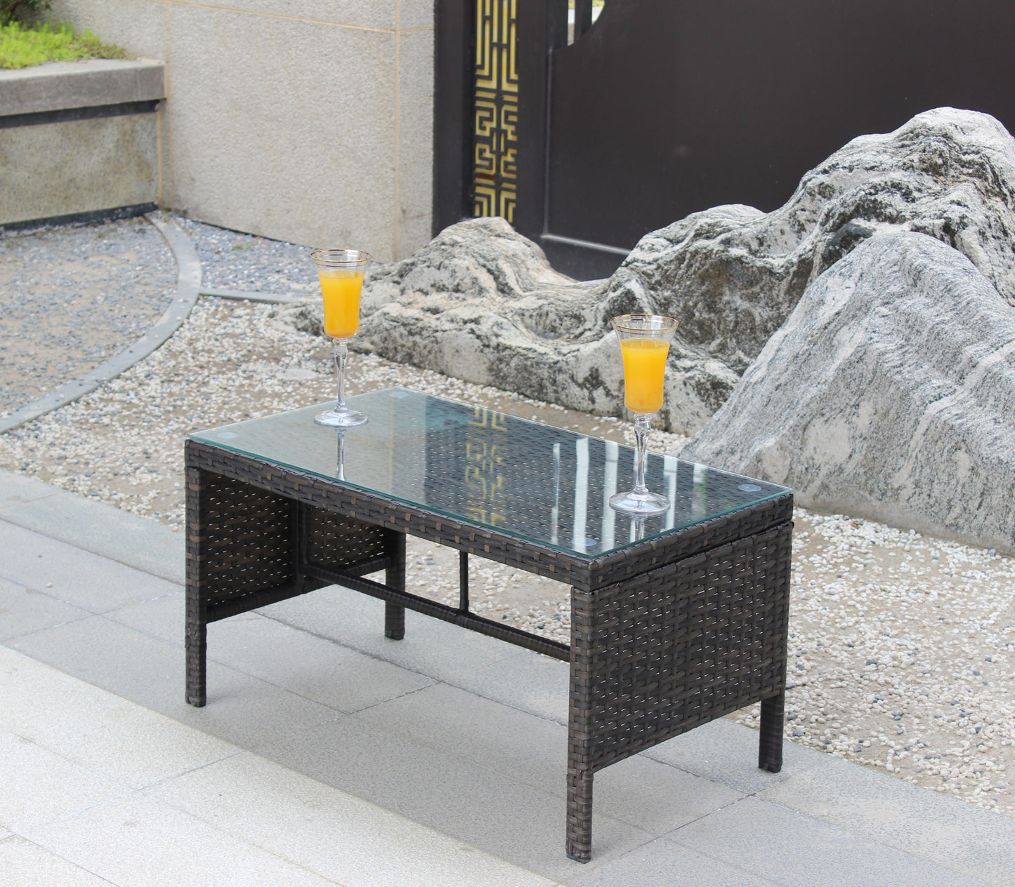 1 Coffee Table for Outdoor Patio Furniture with Clear Tempered Glass