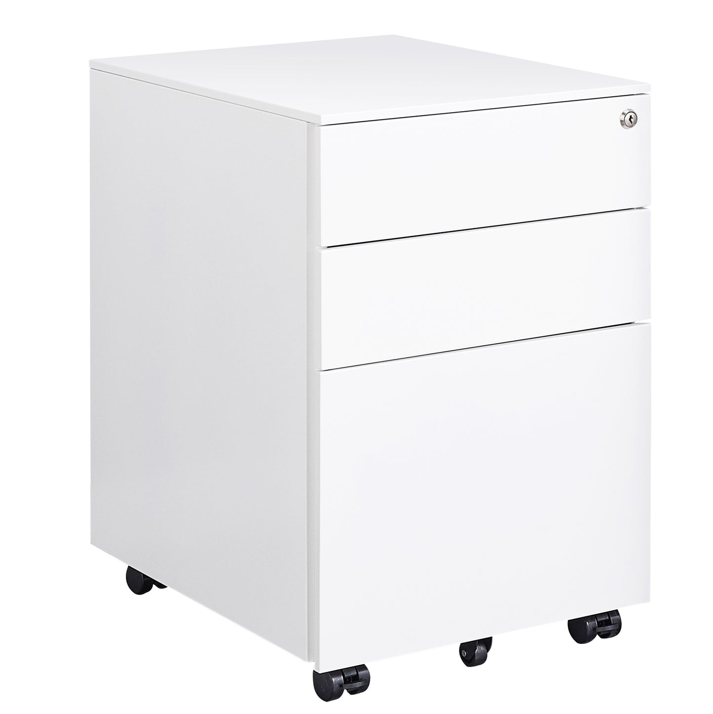 3 Drawer White Steel Mobile File Cabinet with Lock and Wheels for Home/Office