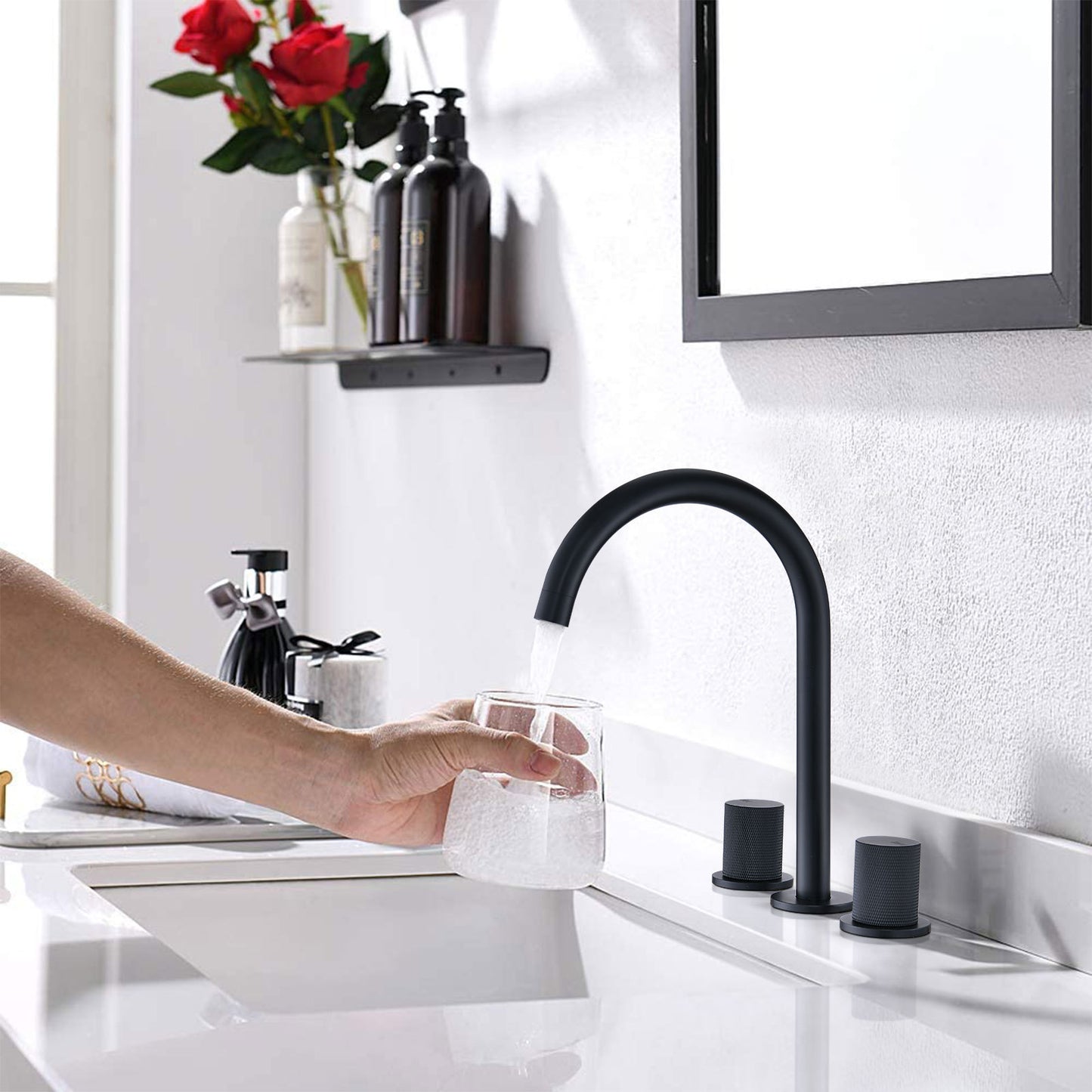 Matte Black 8 Inch Two-Handle Widespread Bathroom Faucet