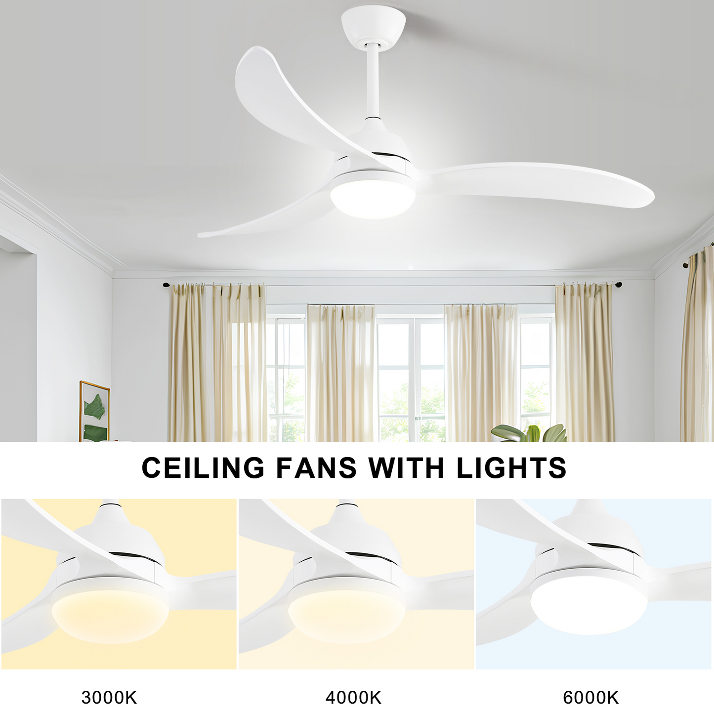 52-inch Smart Ceiling Fan with Energy-Efficient DC Motor and Memory LED Light