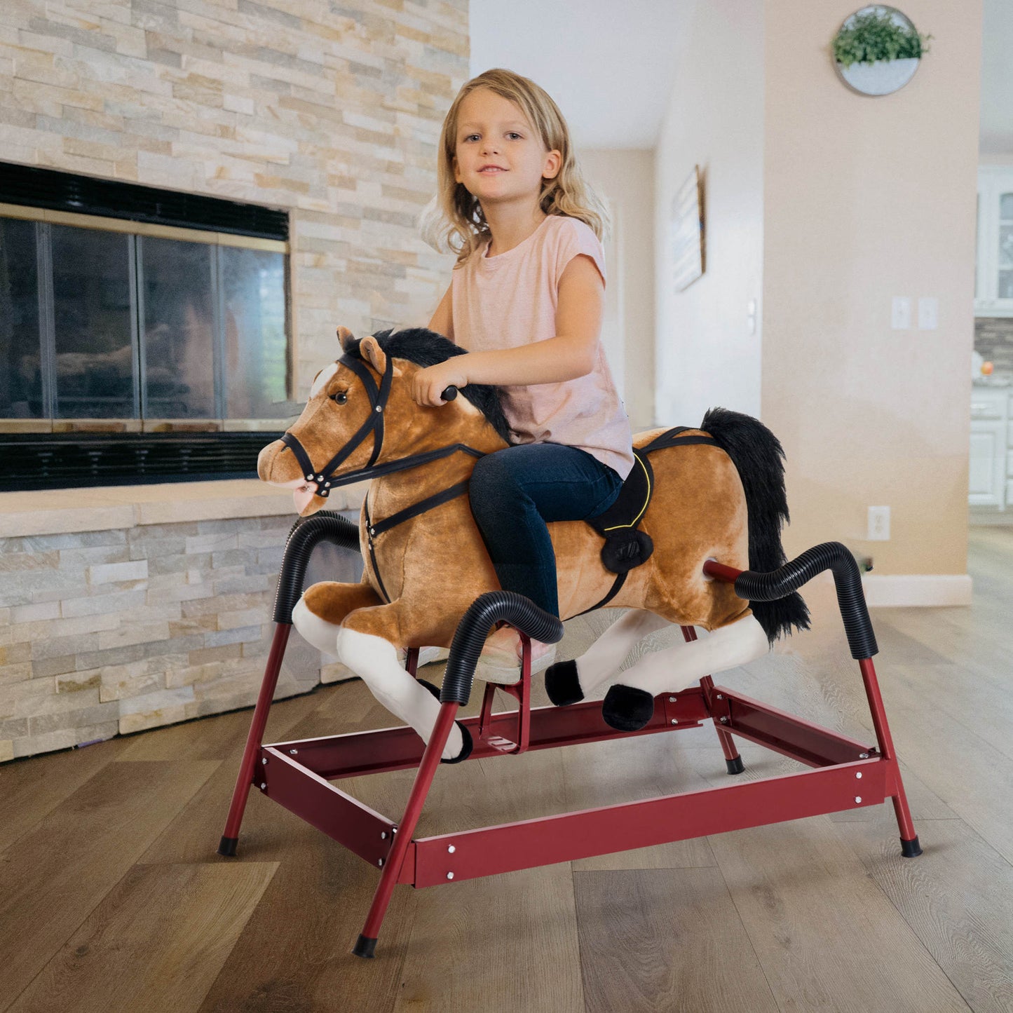 Durable Plush Toddlers Spring Rocking Horse, Bouncing Rocker Toy with Realistic Sounds