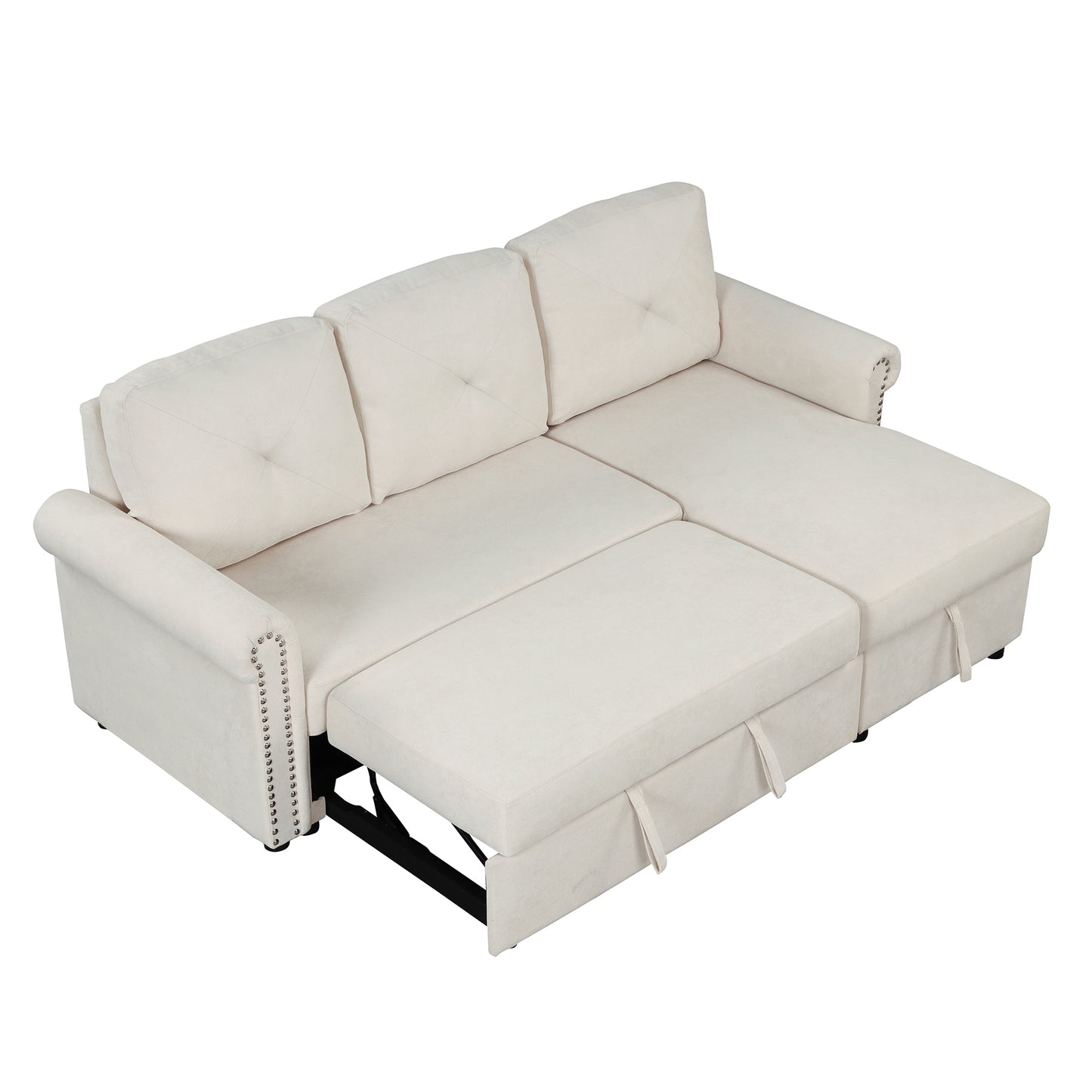 83 Beige Modern Convertible Sleeper Sofa Bed with Storage Chaise