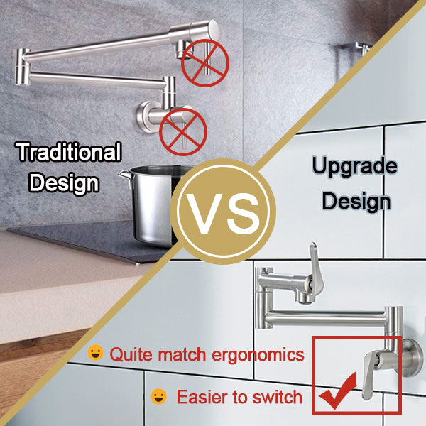 Pot Filler Faucet Wall-Mount for Kitchen Integrated Embedded NPT Thread Design Lead-Free Stainless Steel Faucet with 360° 2-Handle Folding Arms Rotatable Joints Commercial Kitchen Faucet